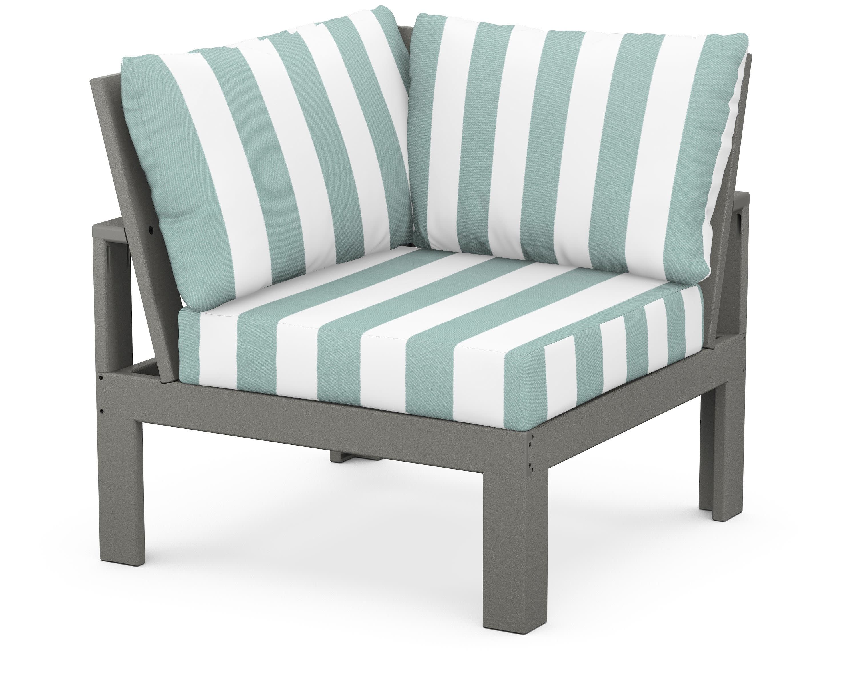 Modular Corner Chair in Slate Grey / Cabana Stripe Glacier Spa