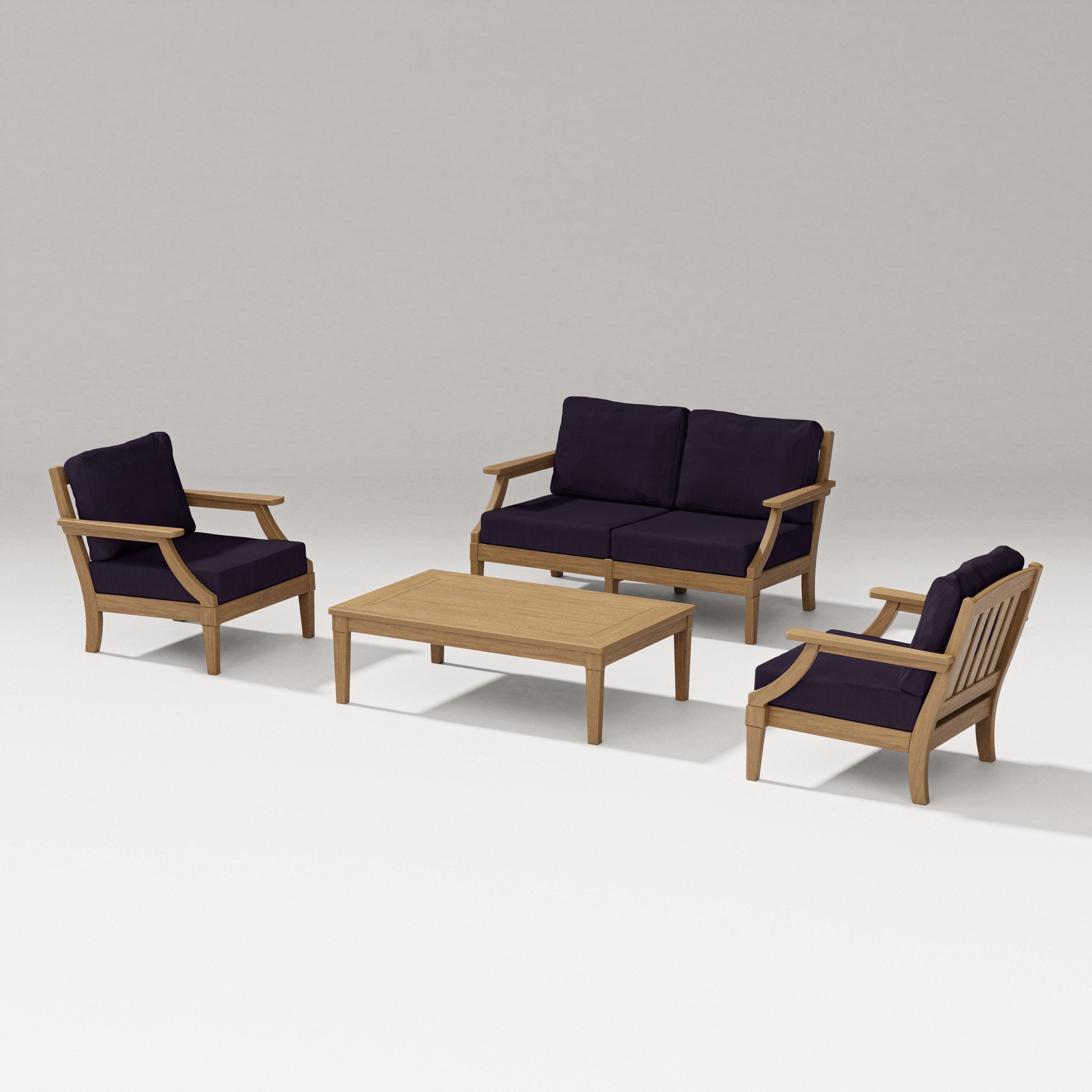 Estate Lounge 4-Piece Loveseat Set in Natural / Navy Linen