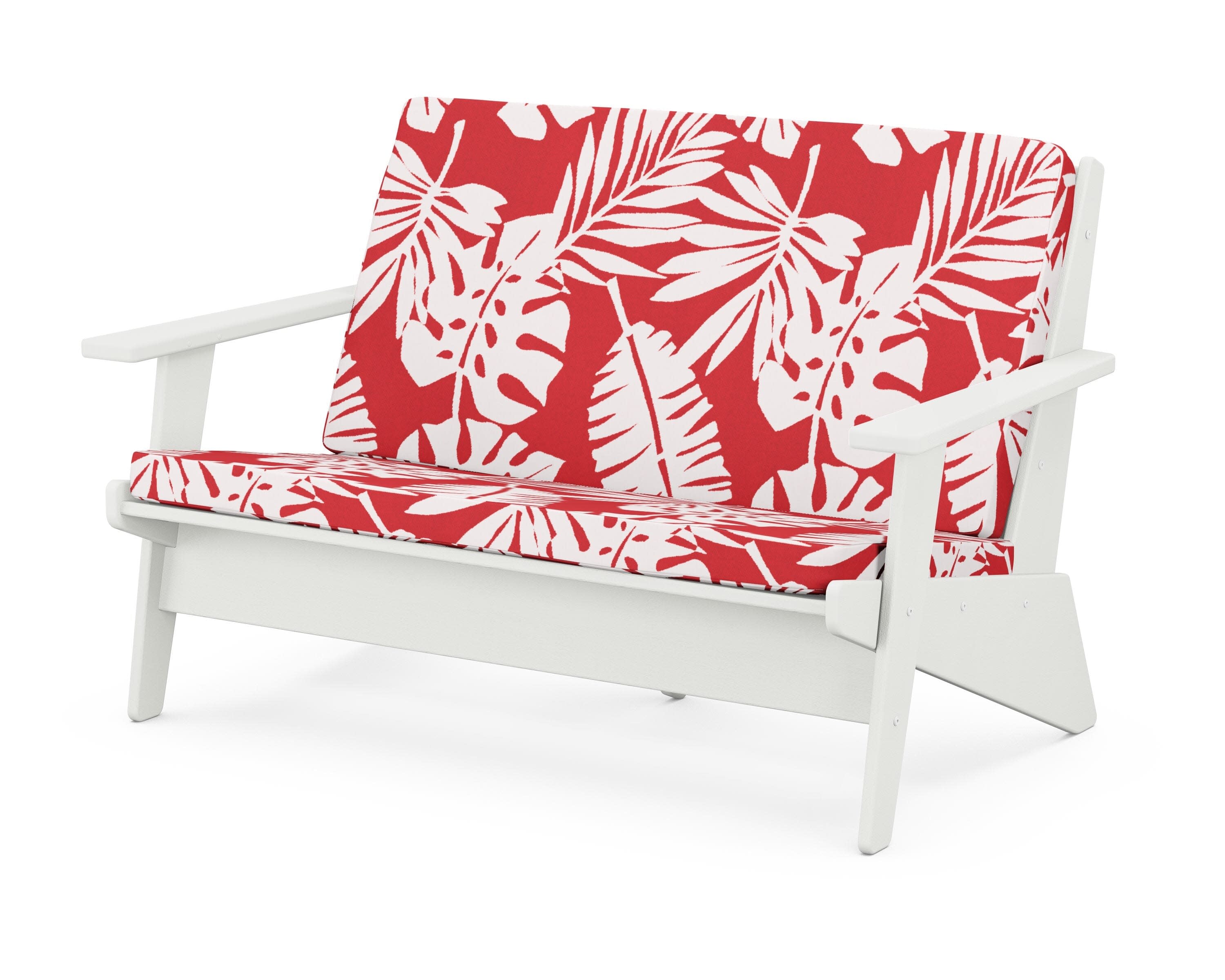 Riviera Modern Lounge Loveseat in Vintage White / Leaf Crimson