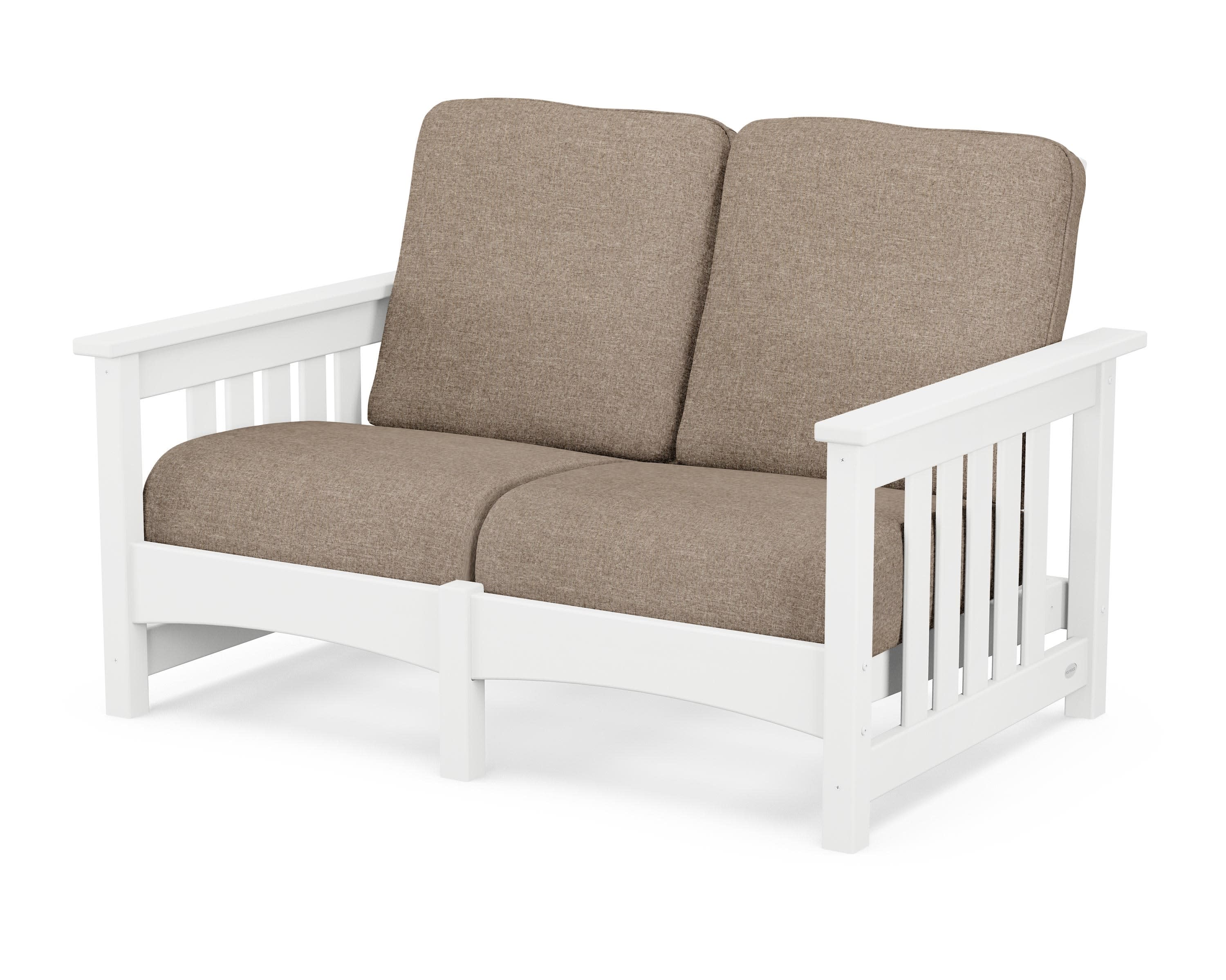 Club Mission Loveseat in White / Spiced Burlap
