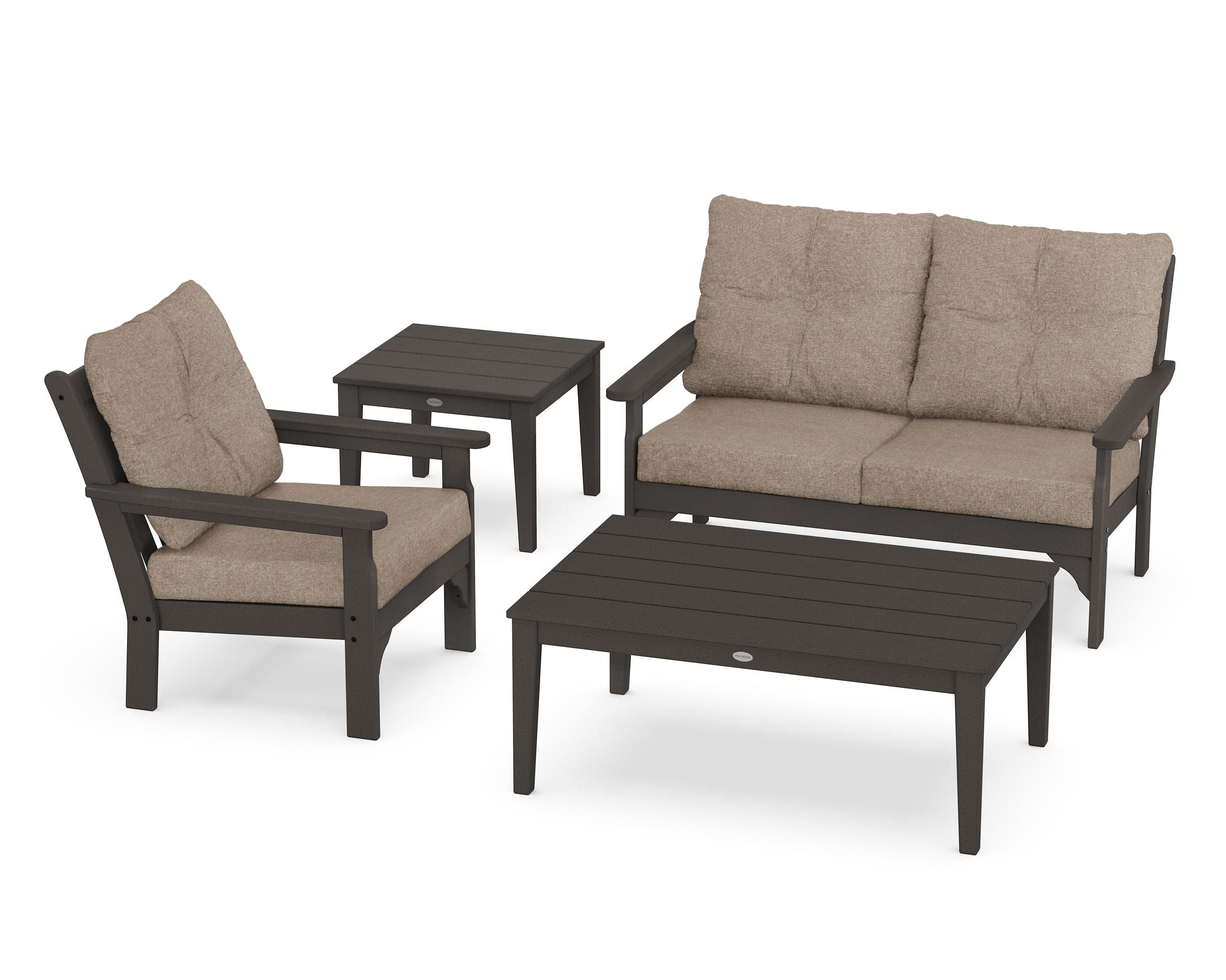 Vineyard 4-Piece Deep Seating Set in Vintage Coffee / Spiced Burlap