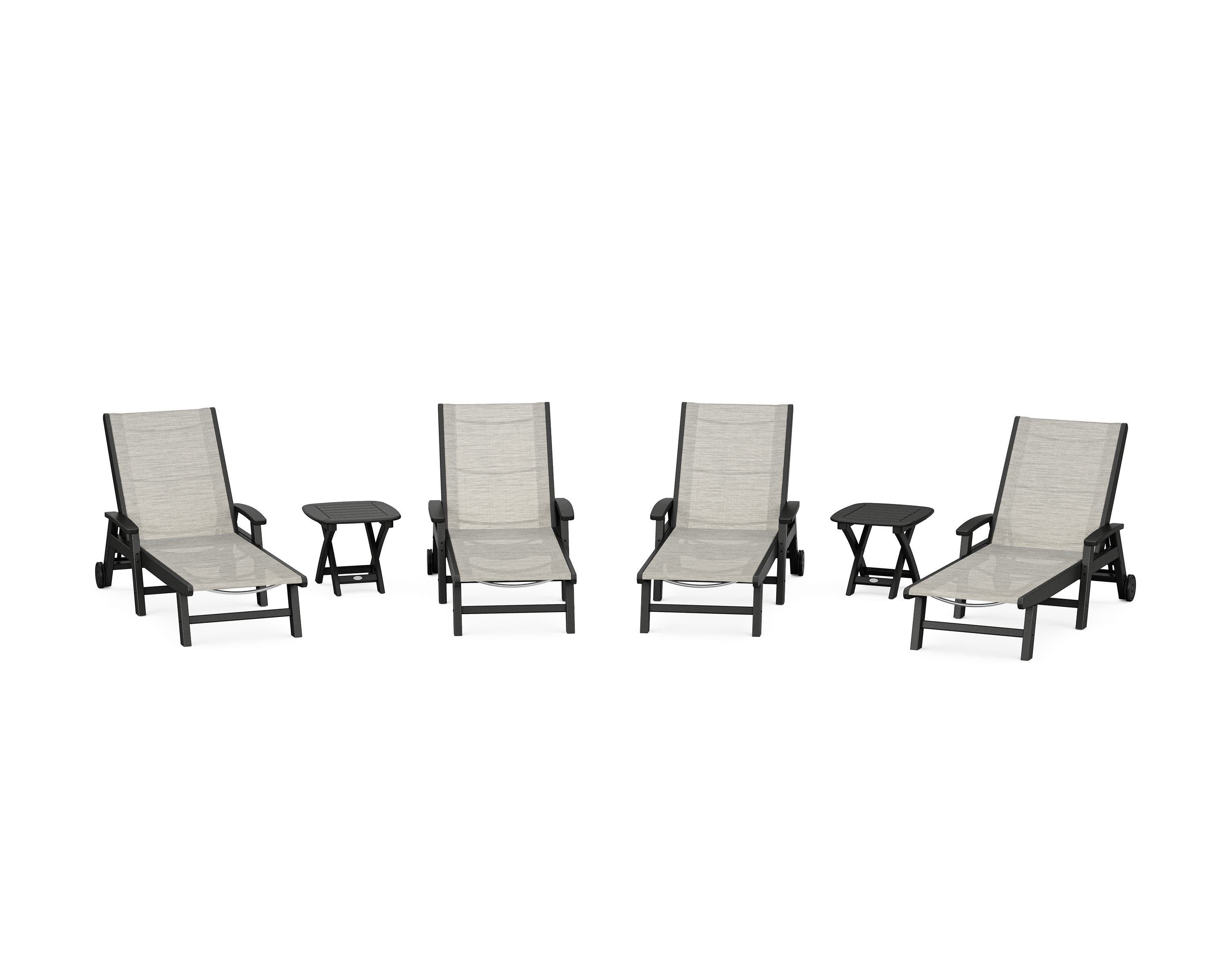 Coastal Chaise 6-Piece Set with Wheels in Black / Birch Sling