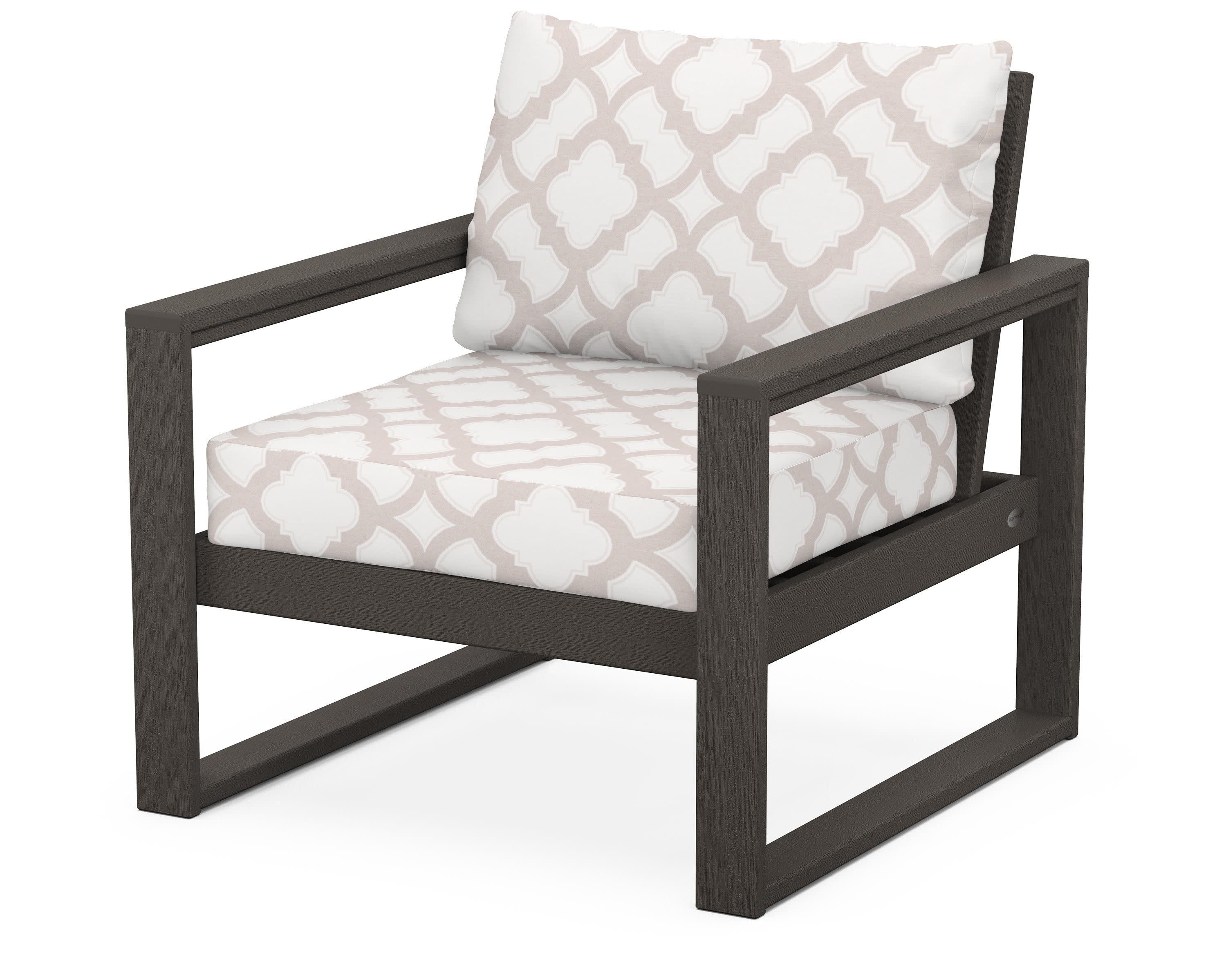 EDGE Club Chair in Vintage Coffee / Trellis Dune Burlap