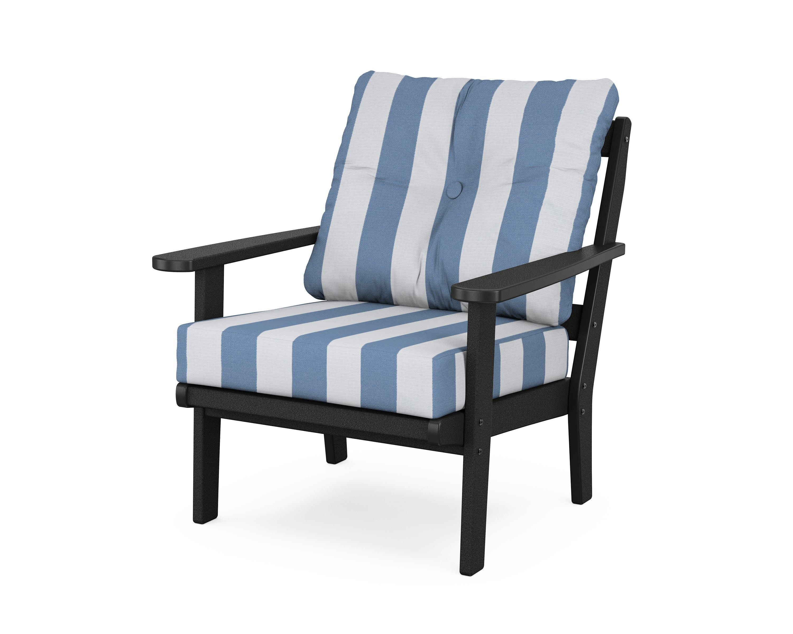 Mission Deep Seating Chair in Black / Cabana Stripe Sky Blue