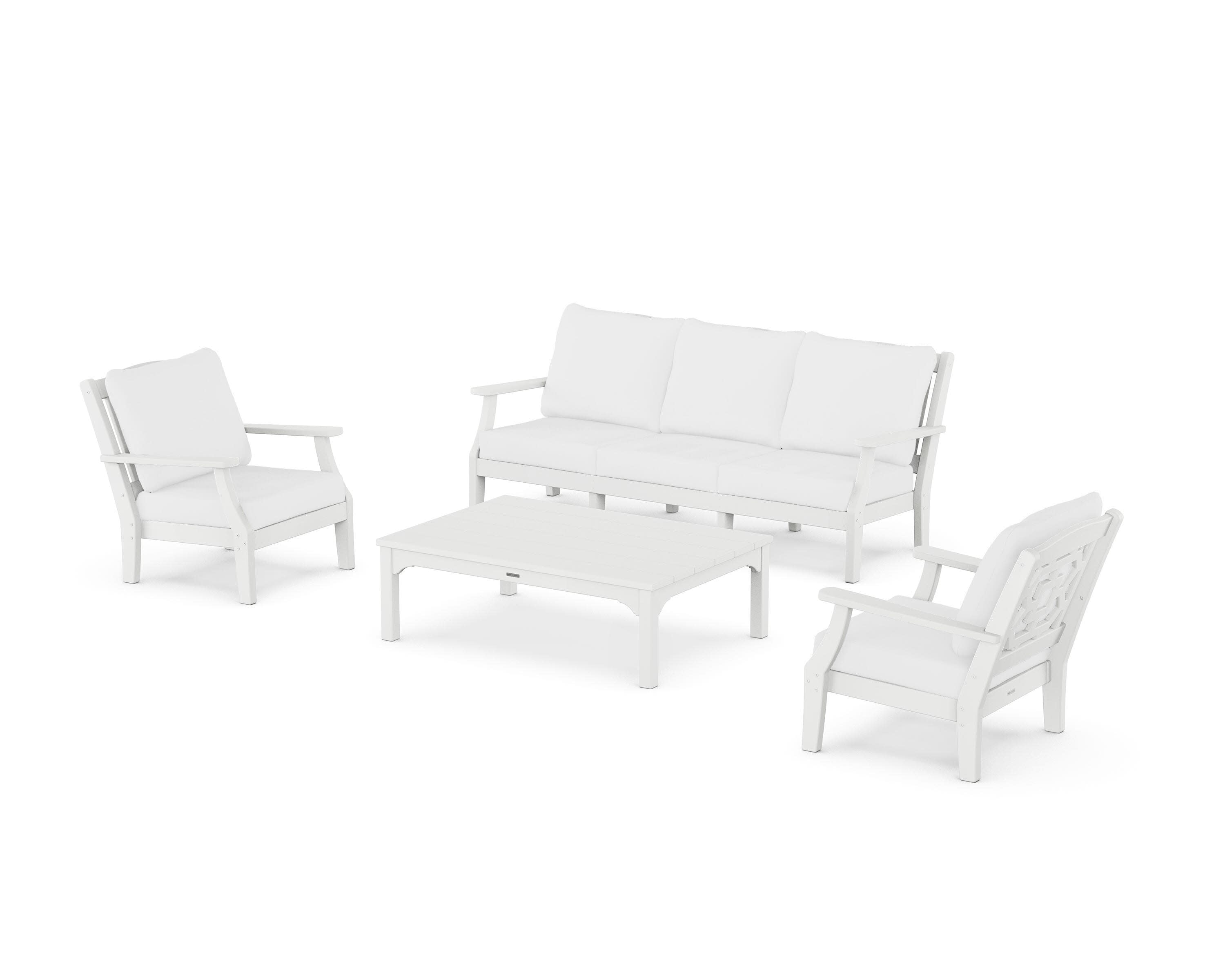 Chinoiserie 4-Piece Deep Seating Set with Sofa in White / Natural