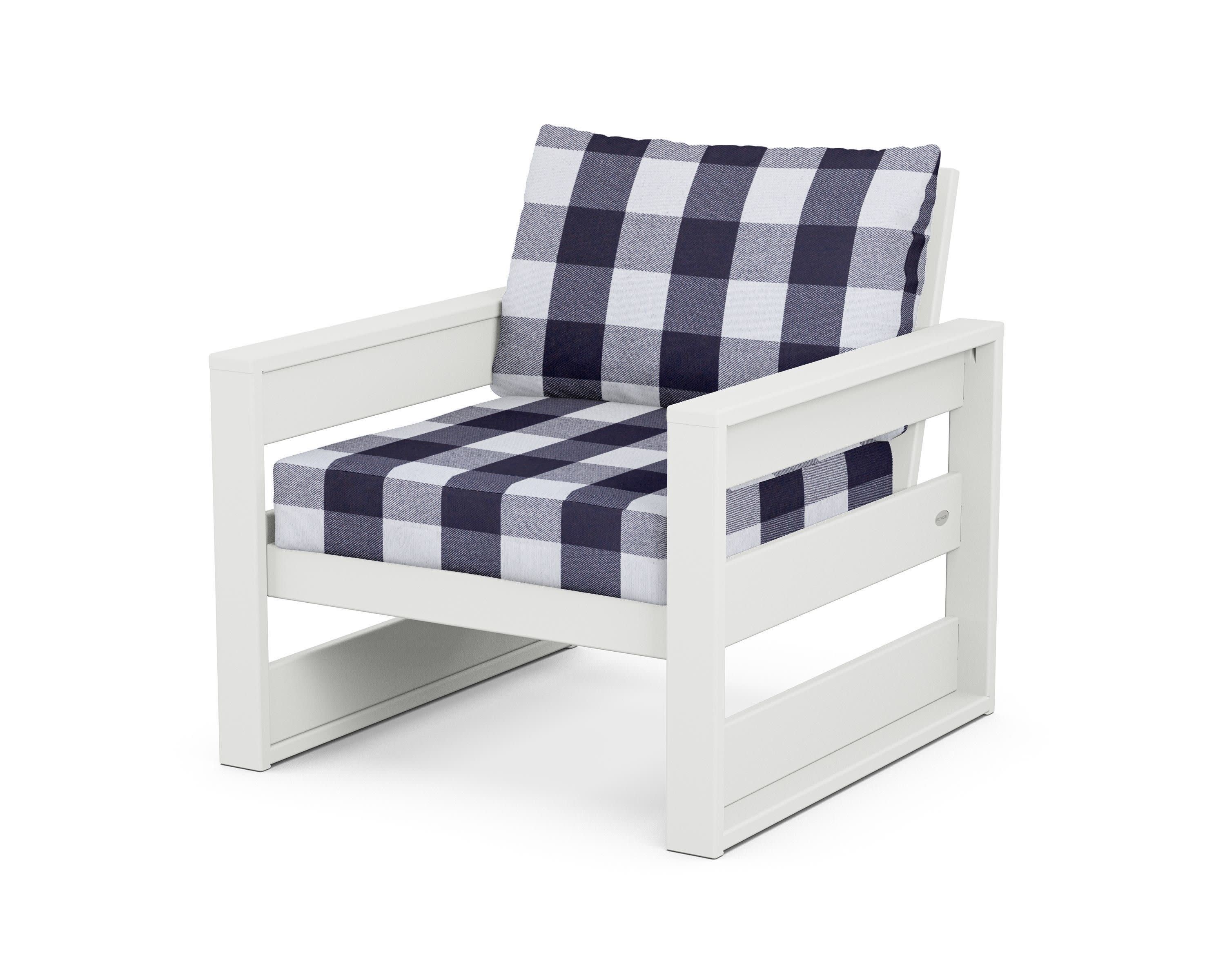 Westport Club Chair in White / Buffalo Plaid Navy