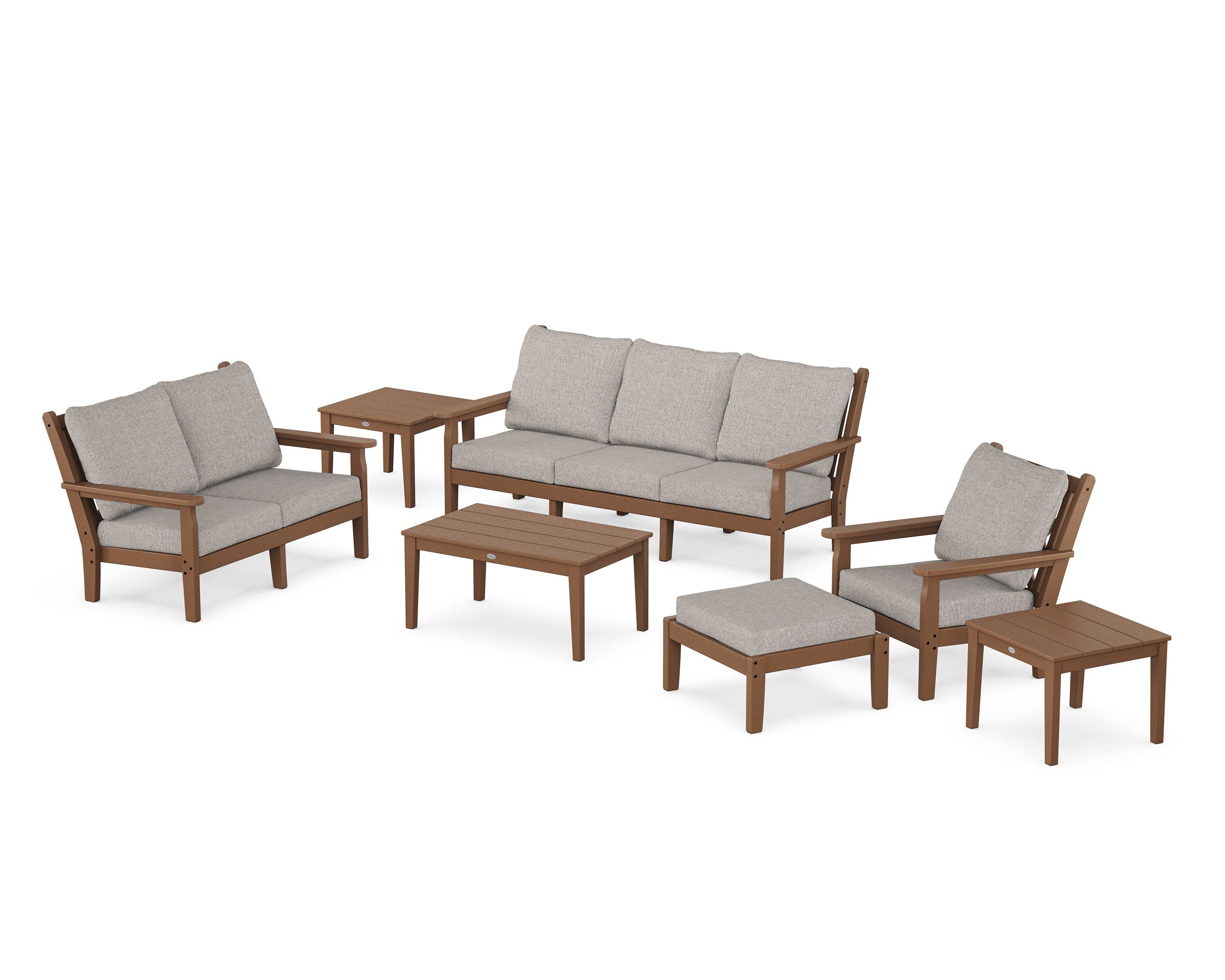 Chippendale 7-Piece Deep Seating Set in Teak / Weathered Tweed