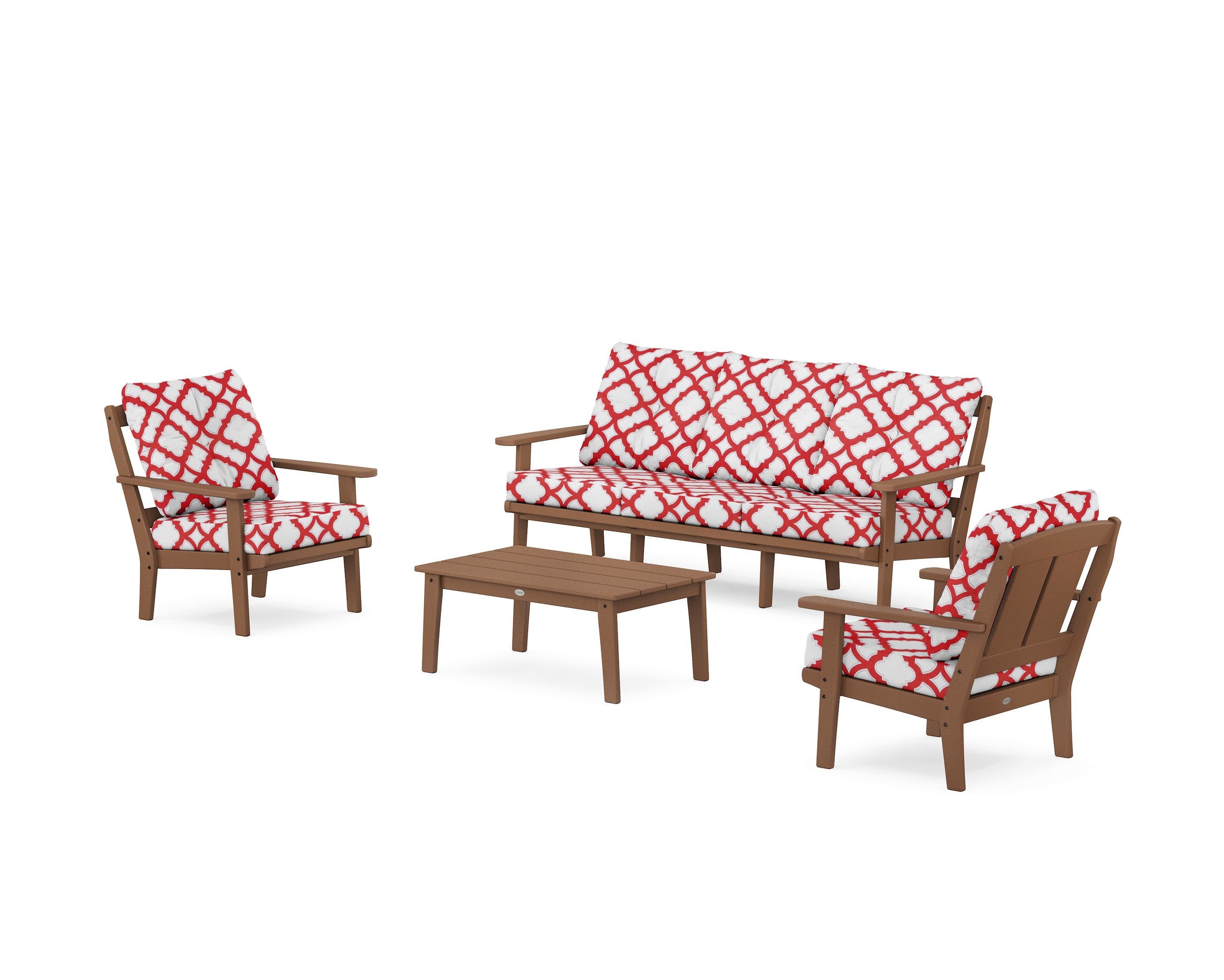 Mission 4-Piece Deep Seating Set with Sofa in Teak / Trellis Crimson