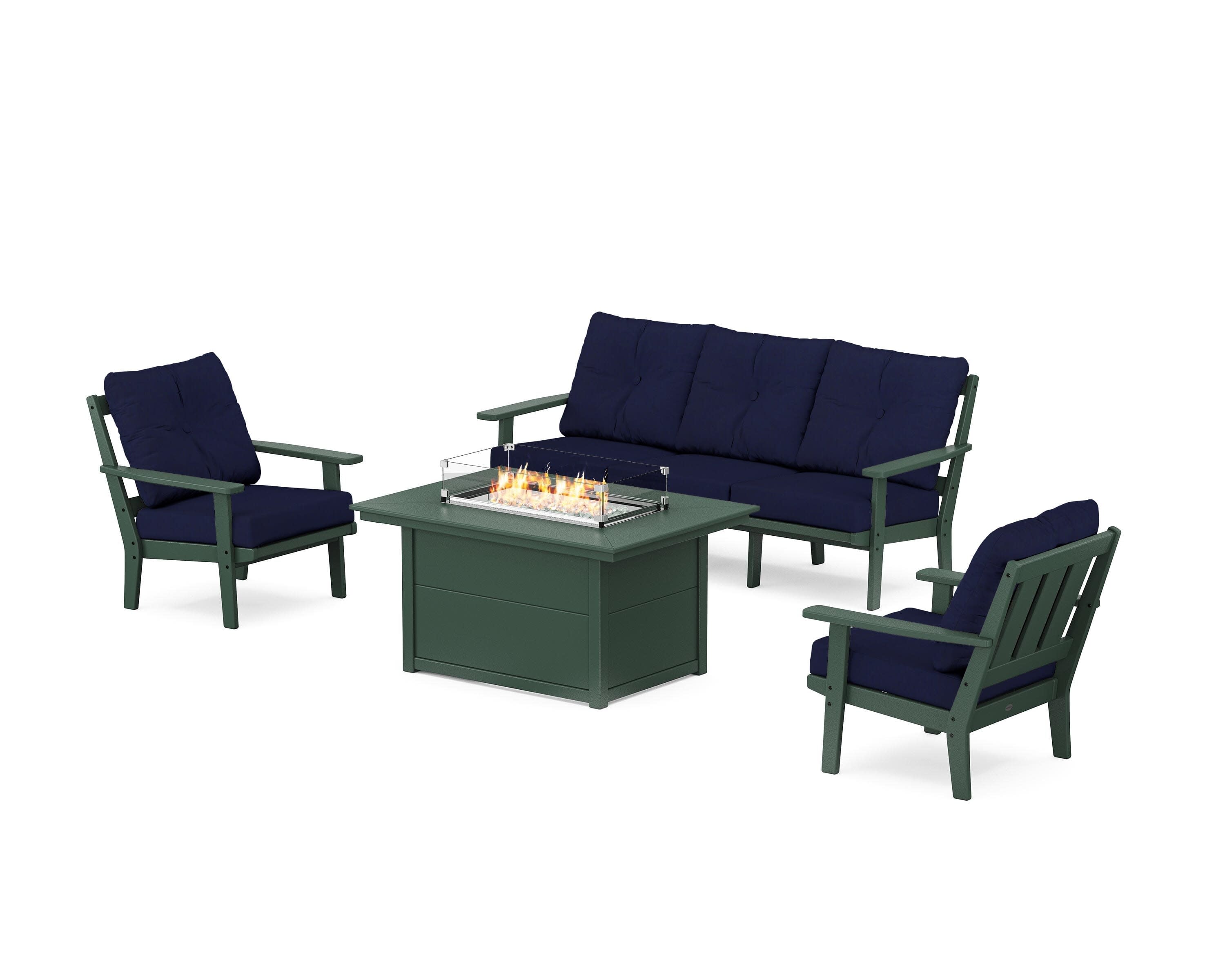 Oxford Deep Seating Fire Pit Table Set in Green / Navy