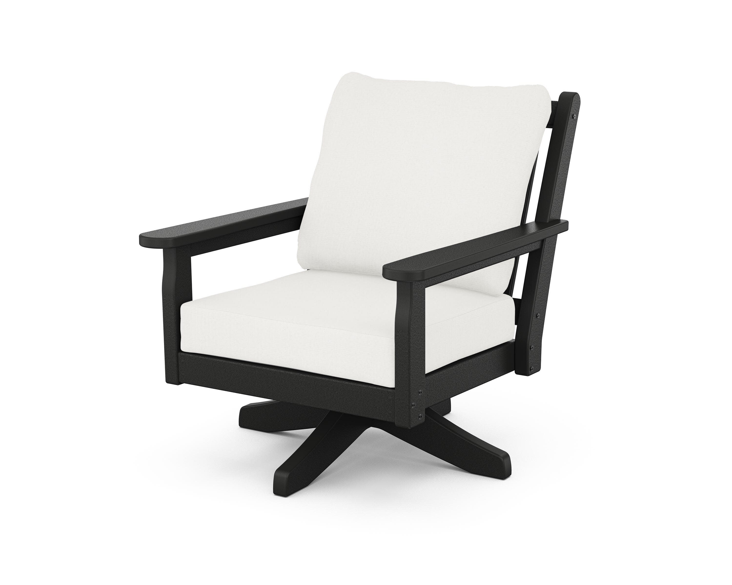 Chippendale Deep Seating Swivel Chair in Black / Natural Linen