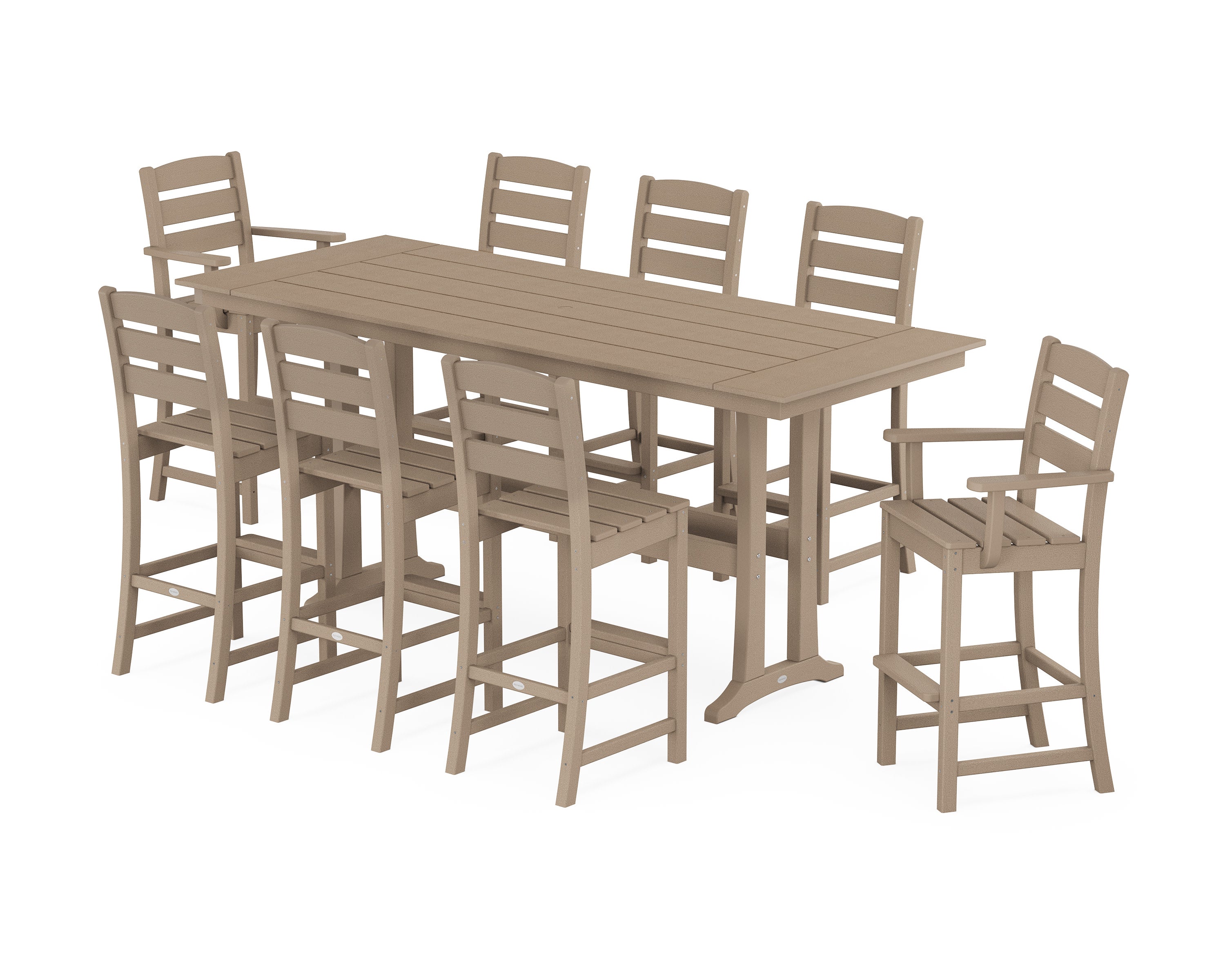 Lakeside 9-Piece Farmhouse Bar Set with Trestle Legs in Vintage Sahara