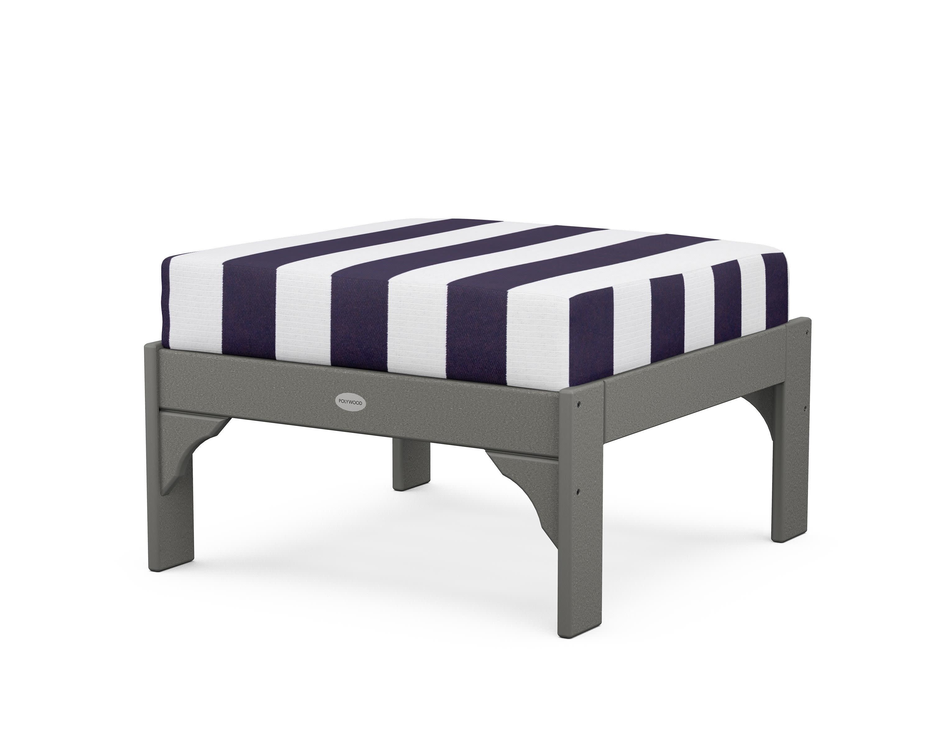 Vineyard Deep Seating Ottoman in Slate Grey / Cabana Stripe Navy