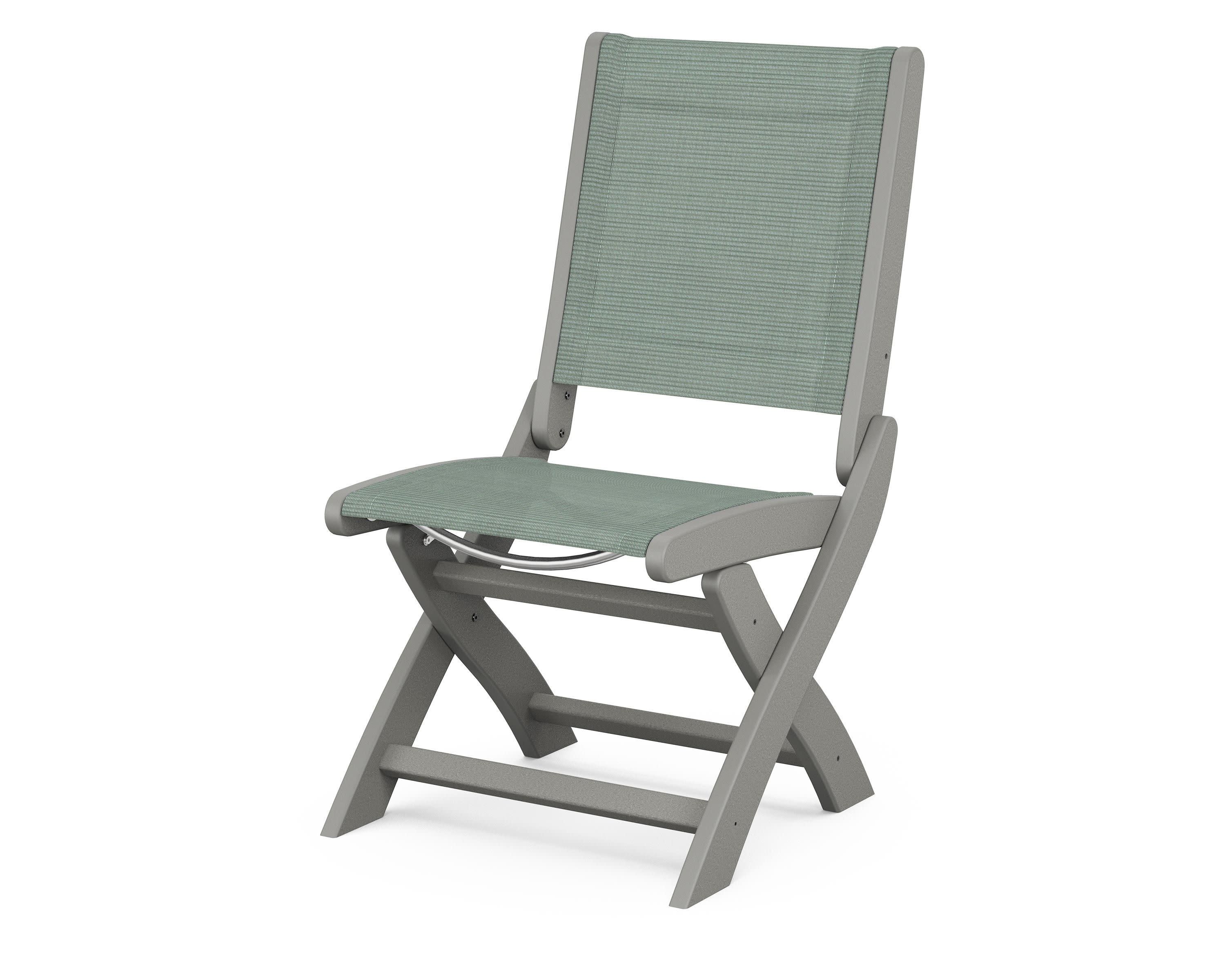 Coastal Folding Side Chair in Slate Grey / Dupioni Sea Mist Sling
