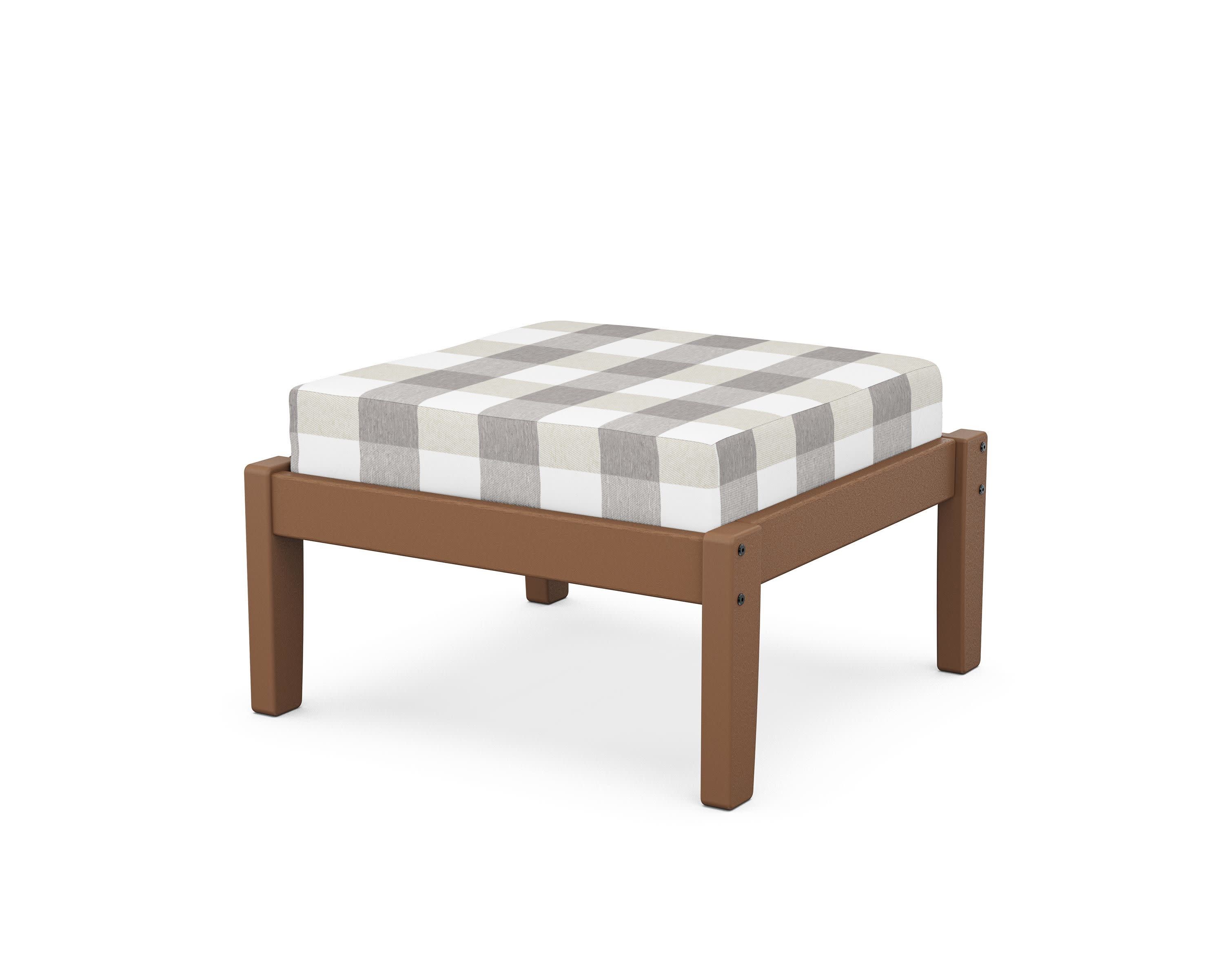 Deep Seating Ottoman in Teak / Buffalo Plaid Grey Mist
