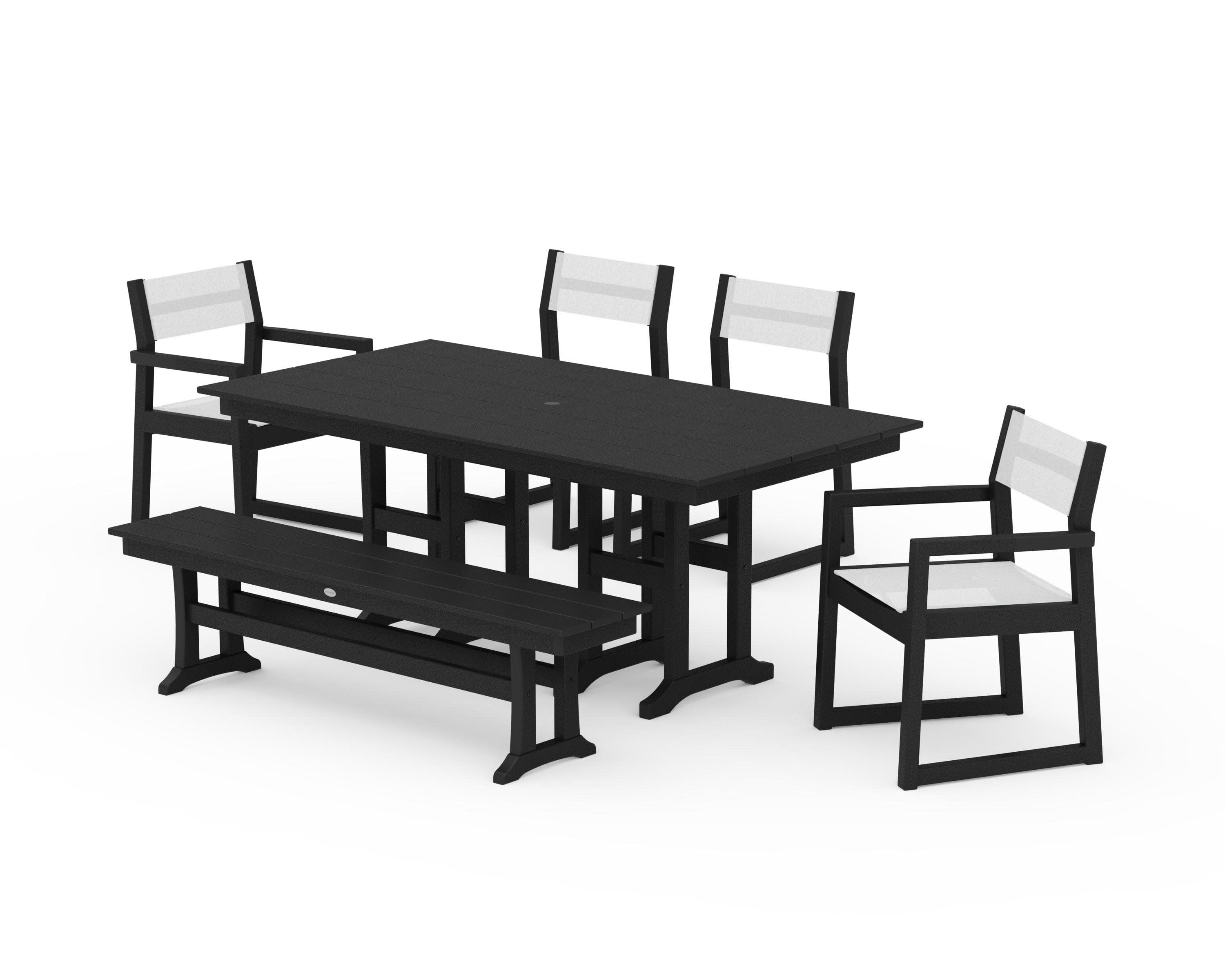 EDGE Sling 6-Piece Farmhouse Dining Set in Black / White Sling