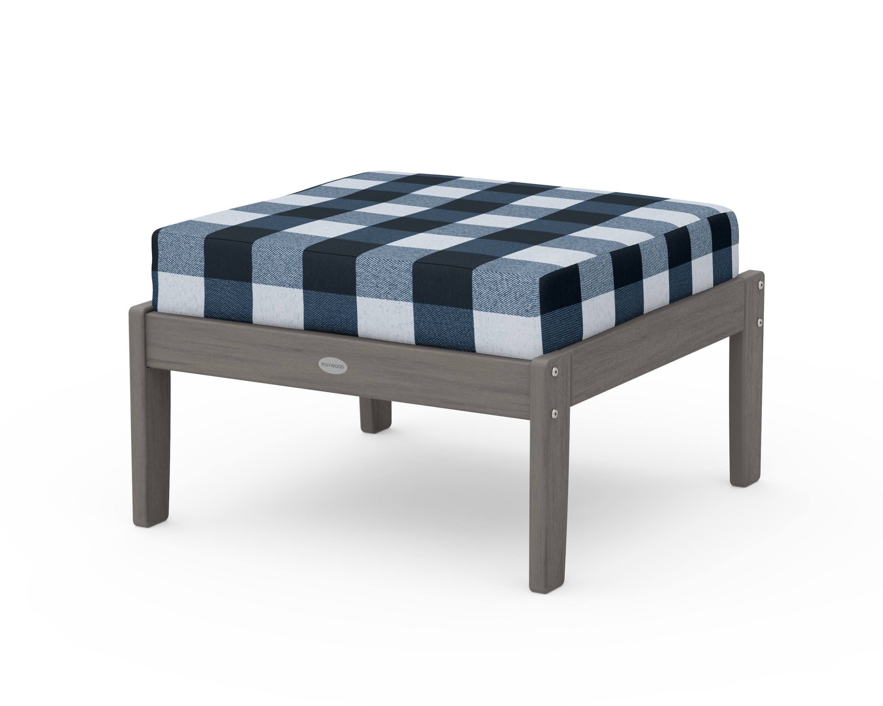 Braxton Deep Seating Ottoman in Driftwood / Buffalo Plaid Marine Indigo