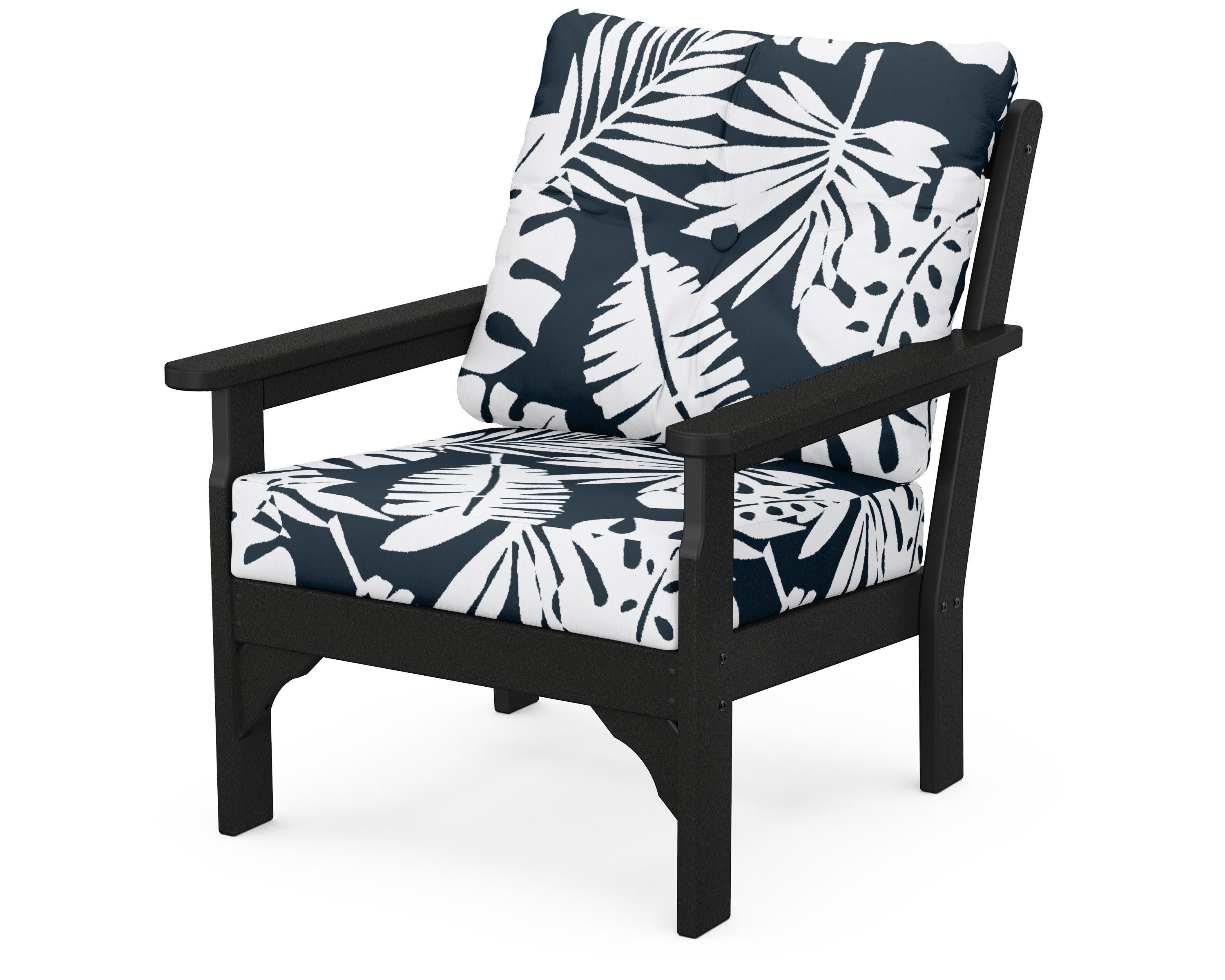 Vineyard Deep Seating Chair in Black / Leaf Marine Indigo