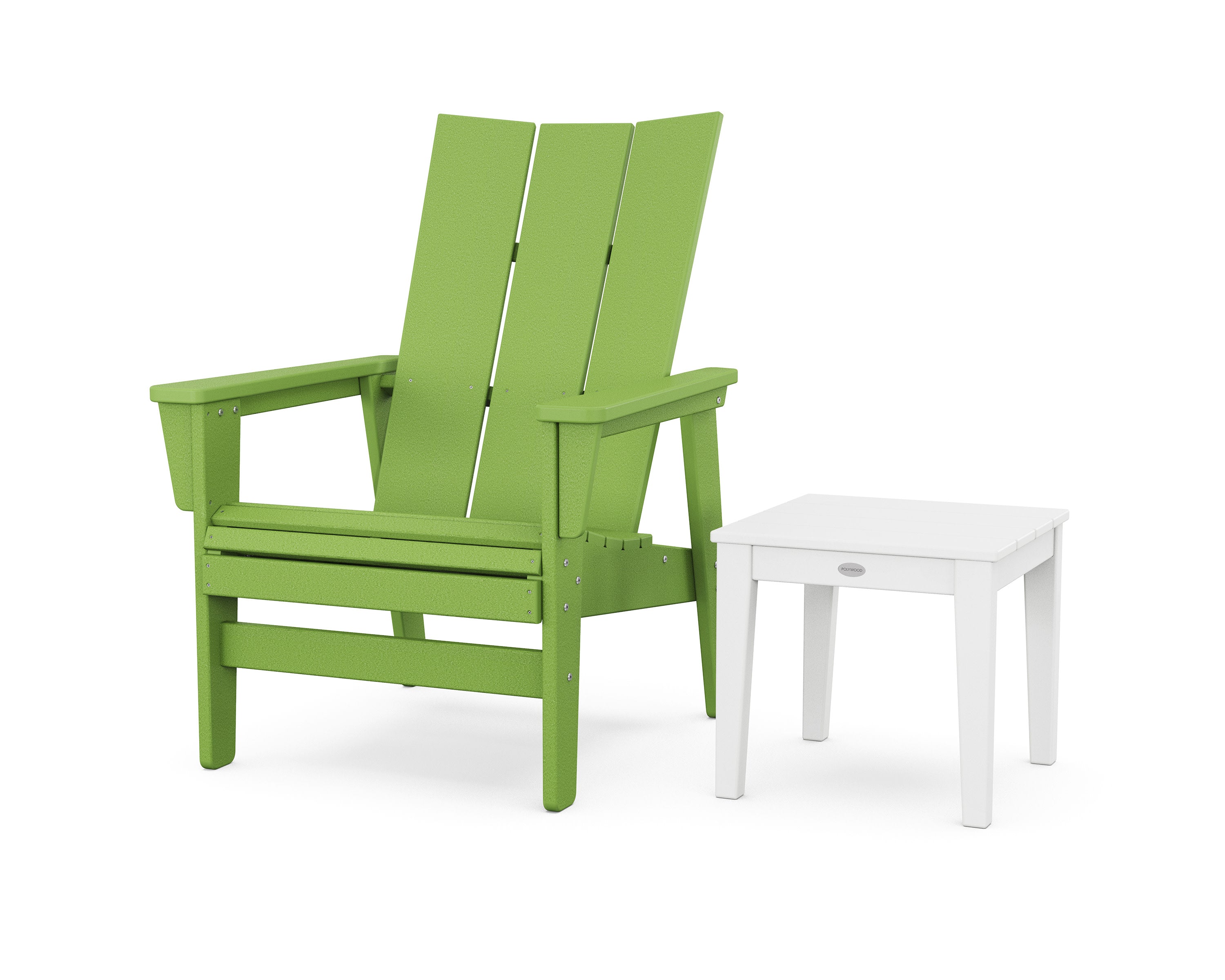 Modern Grand Upright Adirondack Chair with Side Table in Lime / White
