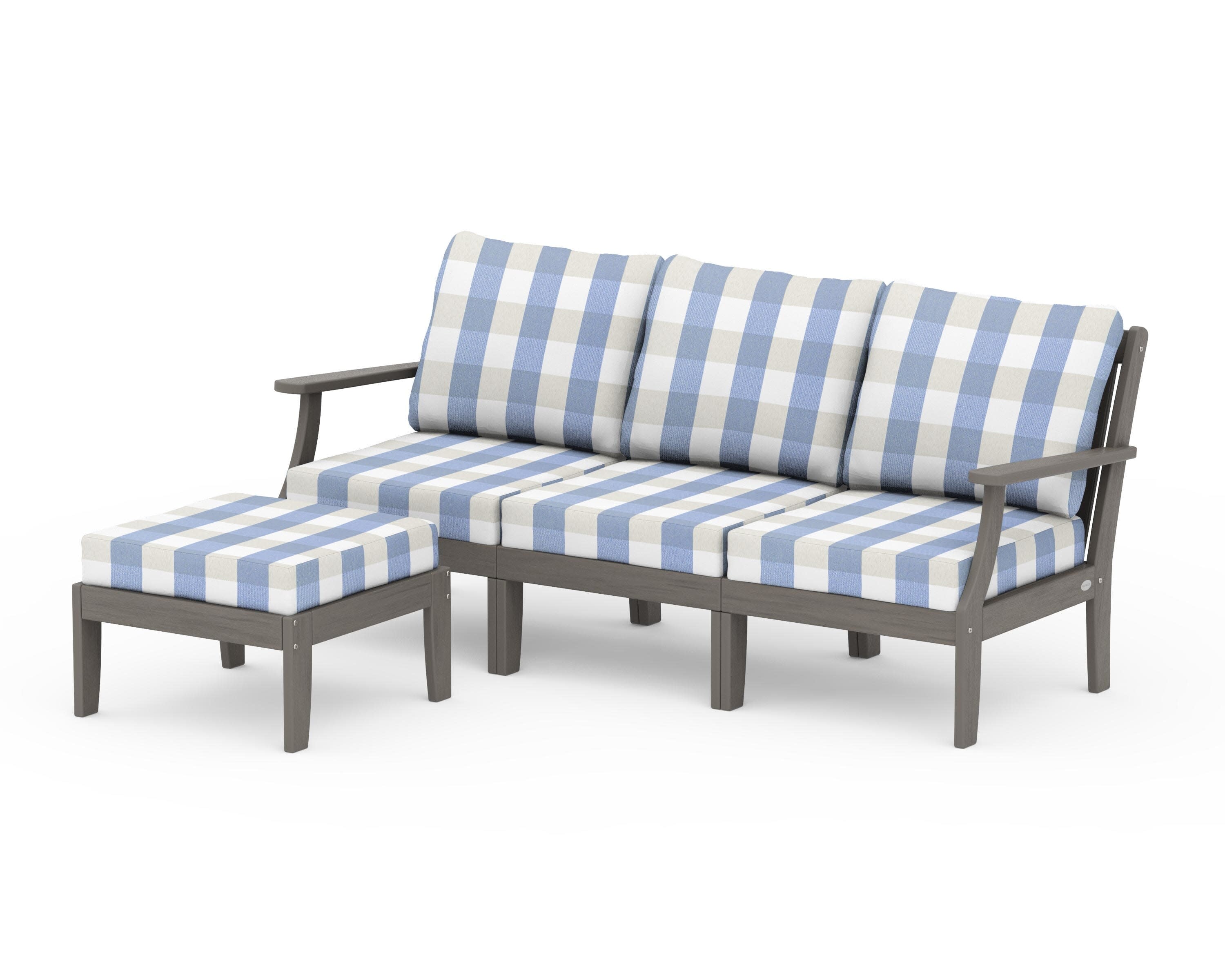 Braxton Modular 4-Piece Deep Seating Set with Ottoman in Driftwood / Buffalo Plaid Sky Blue