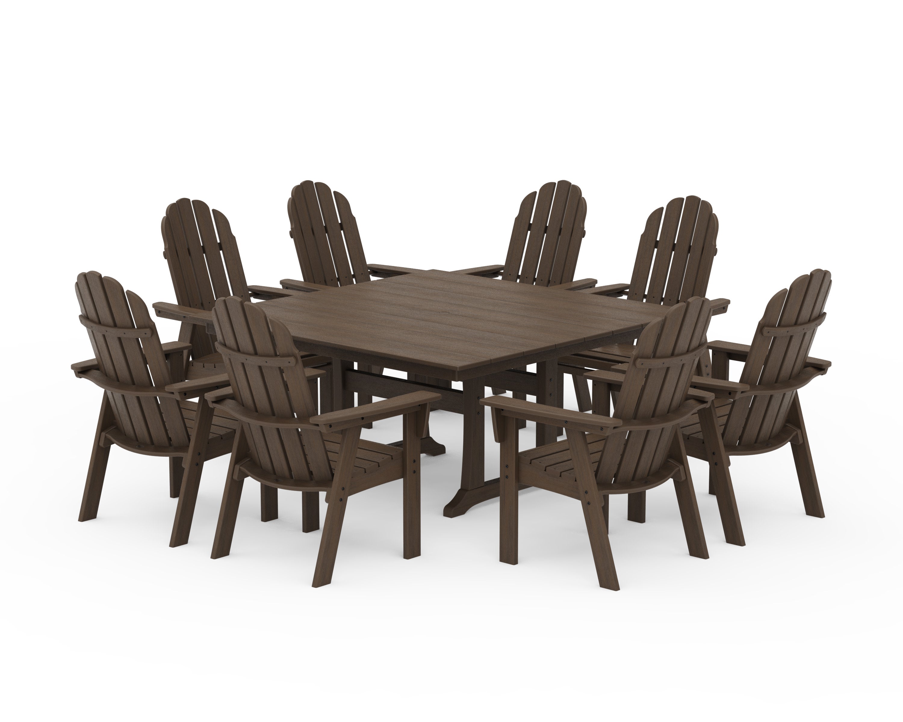 Vineyard Curveback Adirondack 9-Piece Square Farmhouse Dining Set with Trestle Legs in Kona