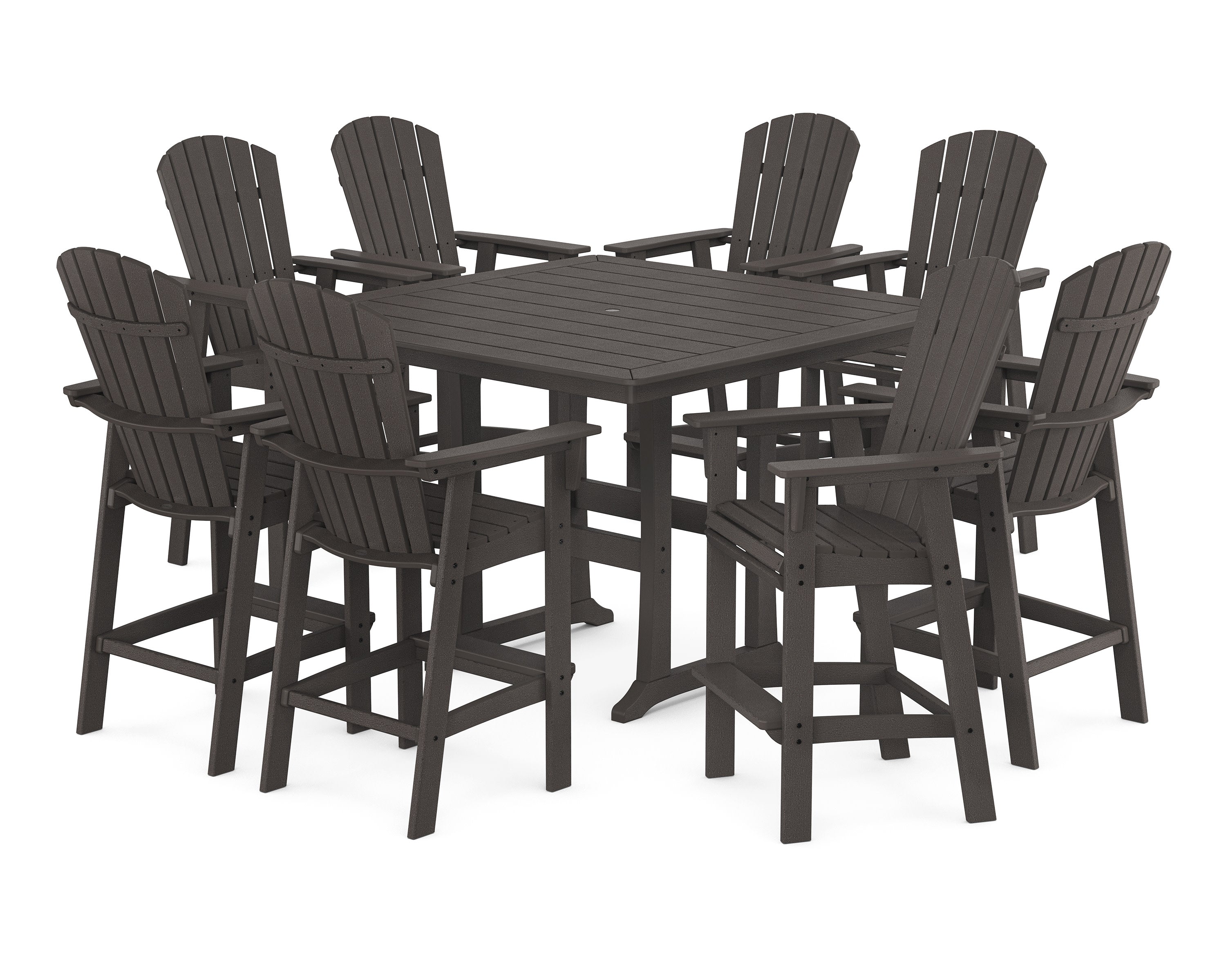 Nautical Curveback Adirondack 9-Piece Trestle Bar Set in Vintage Coffee