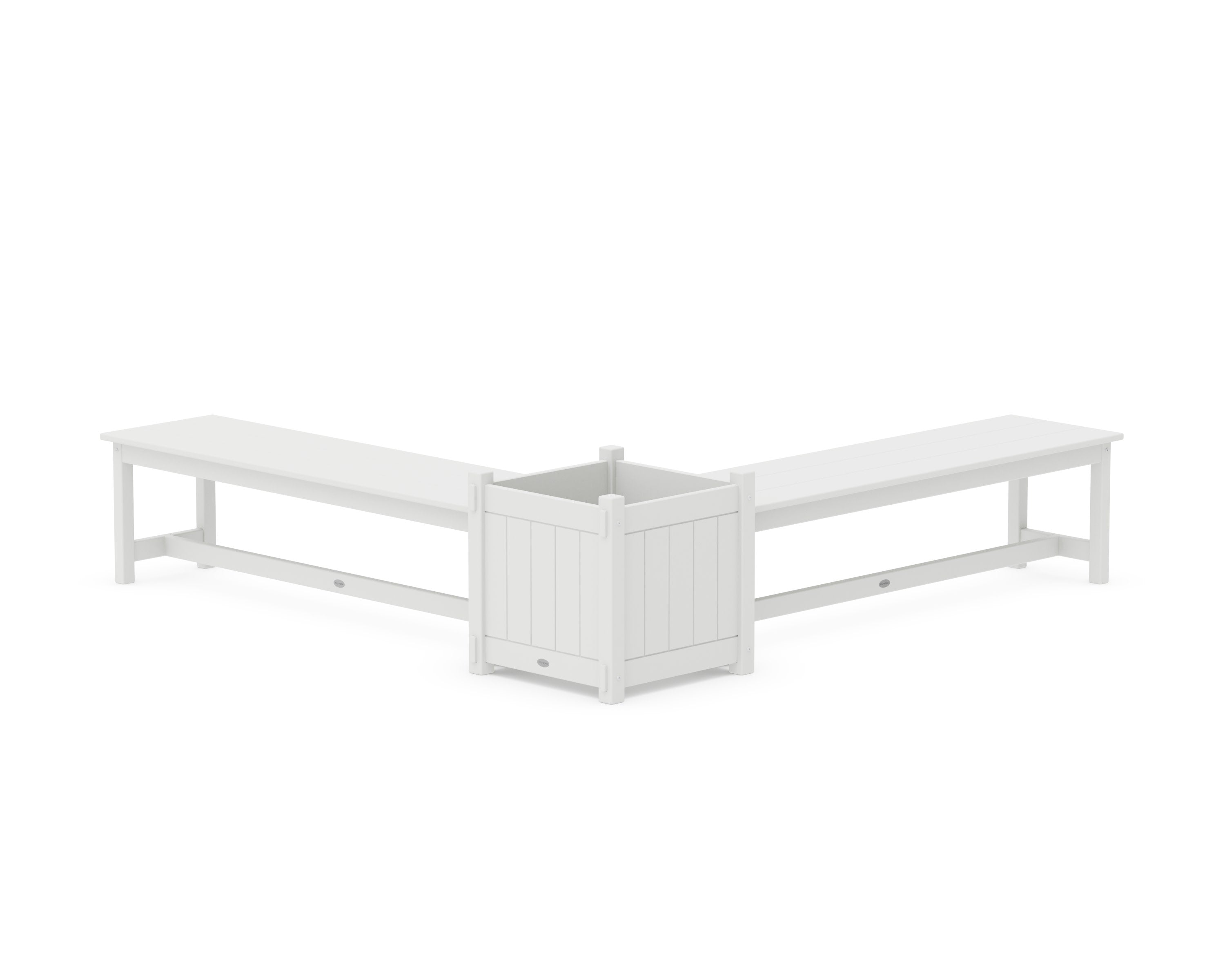 60" Vineyard L- Shaped Planter Bench Set- Large in White