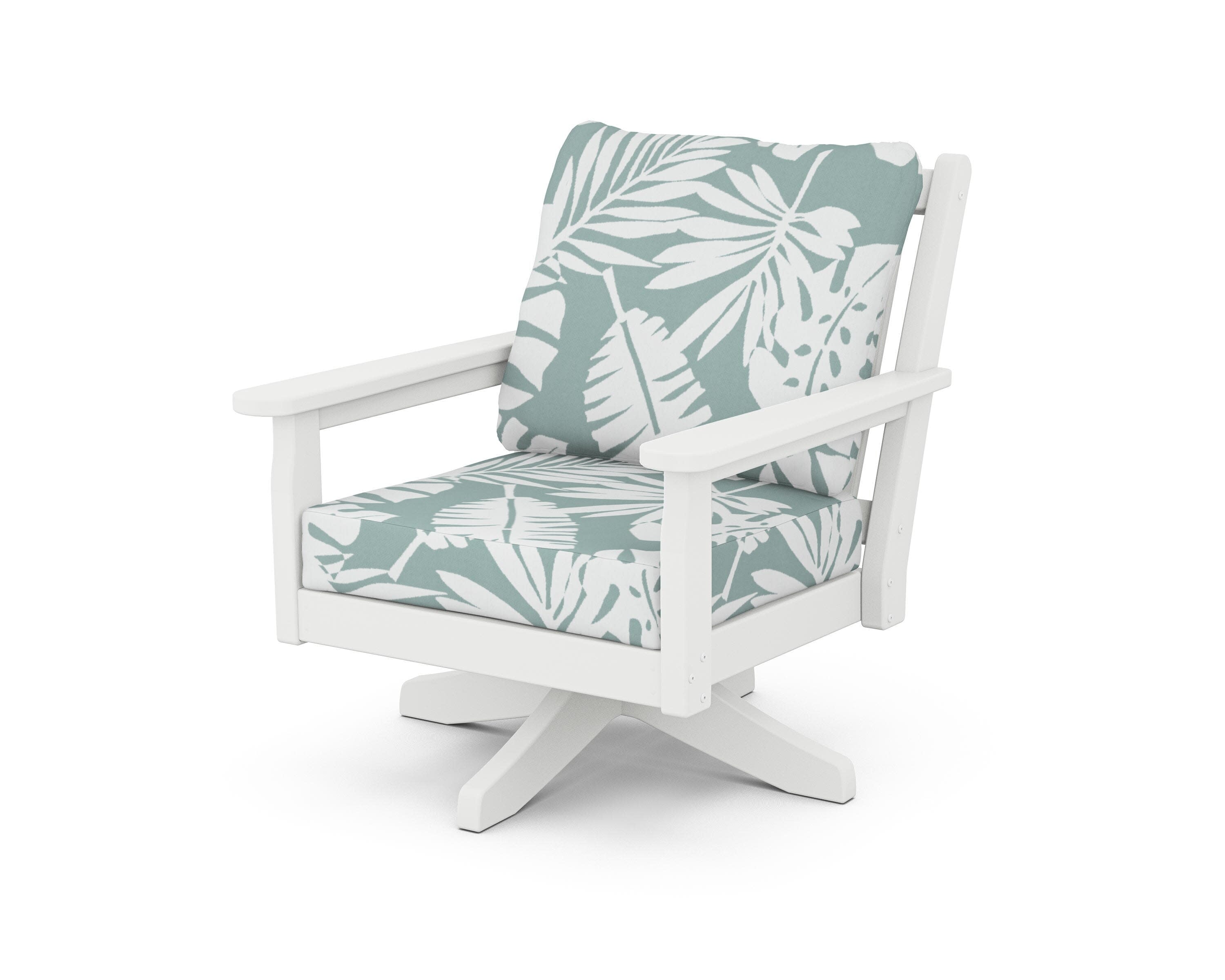 Chippendale Deep Seating Swivel Chair in White / Leaf Glacier Spa