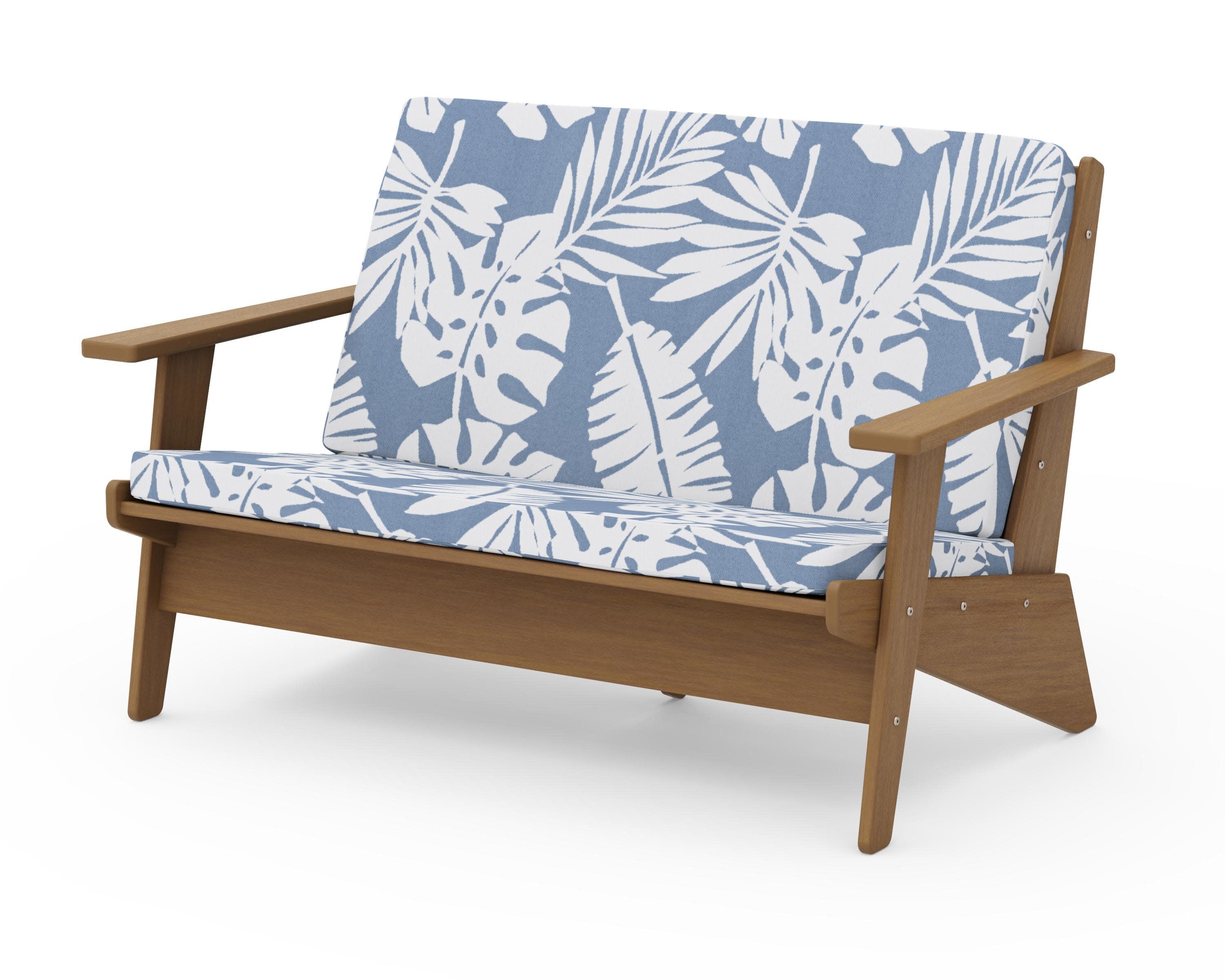 Riviera Modern Lounge Loveseat in Natural / Leaf Sky Blue