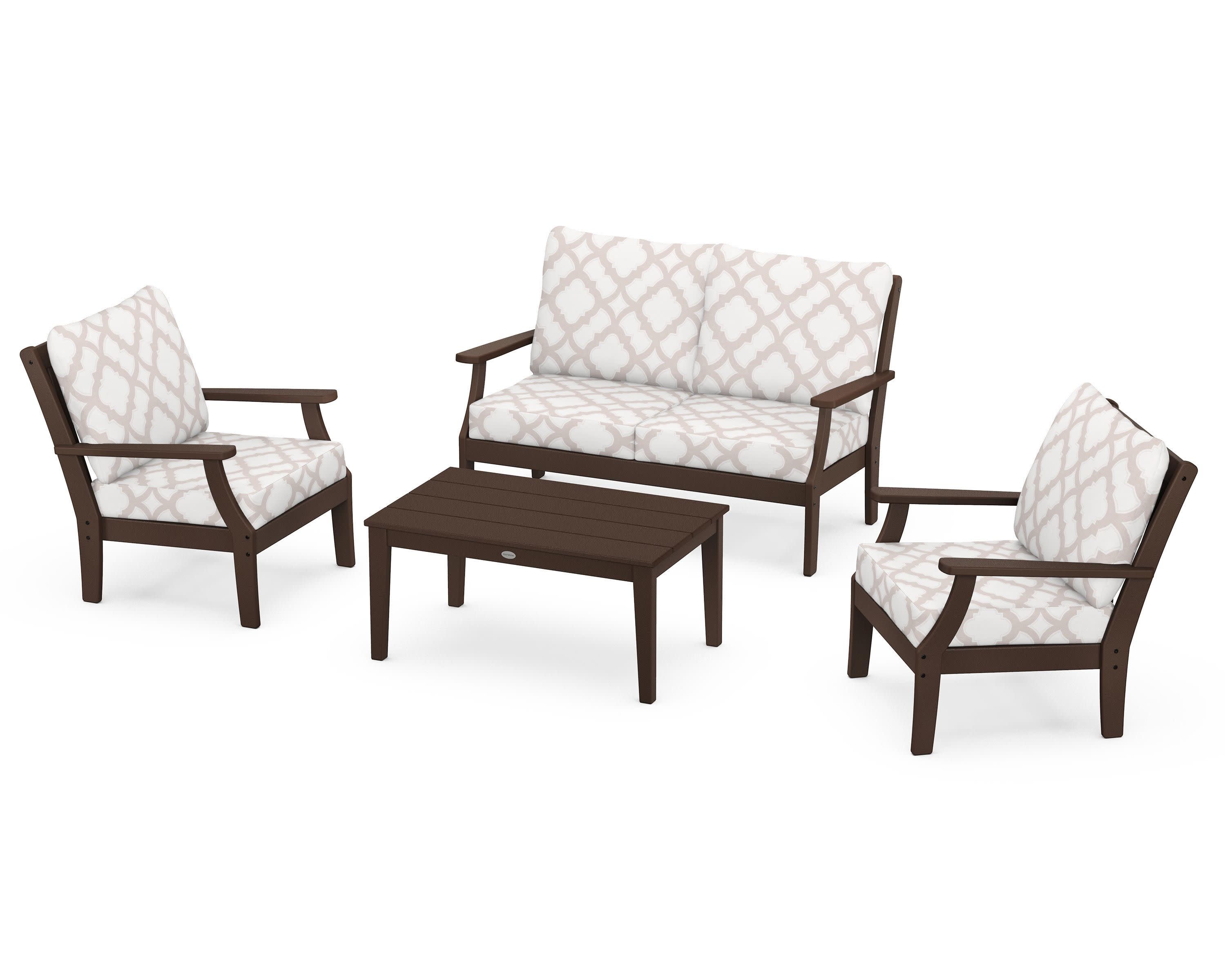 Braxton 4-Piece Deep Seating Chair Set in Mahogany / Trellis Dune Burlap