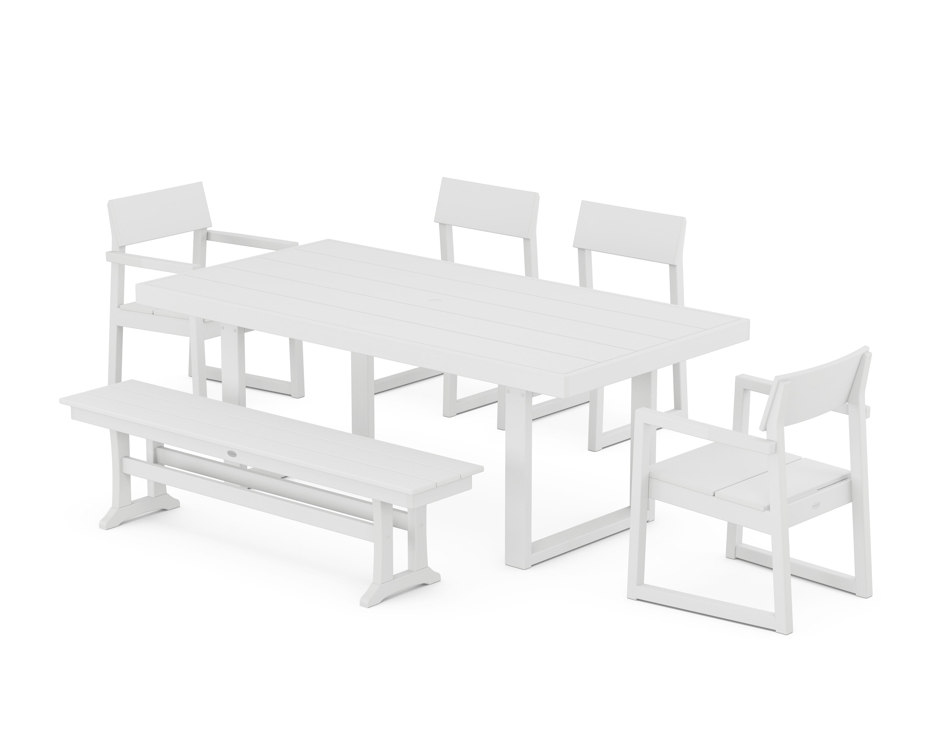 EDGE 6-Piece Dining Set with Bench in White