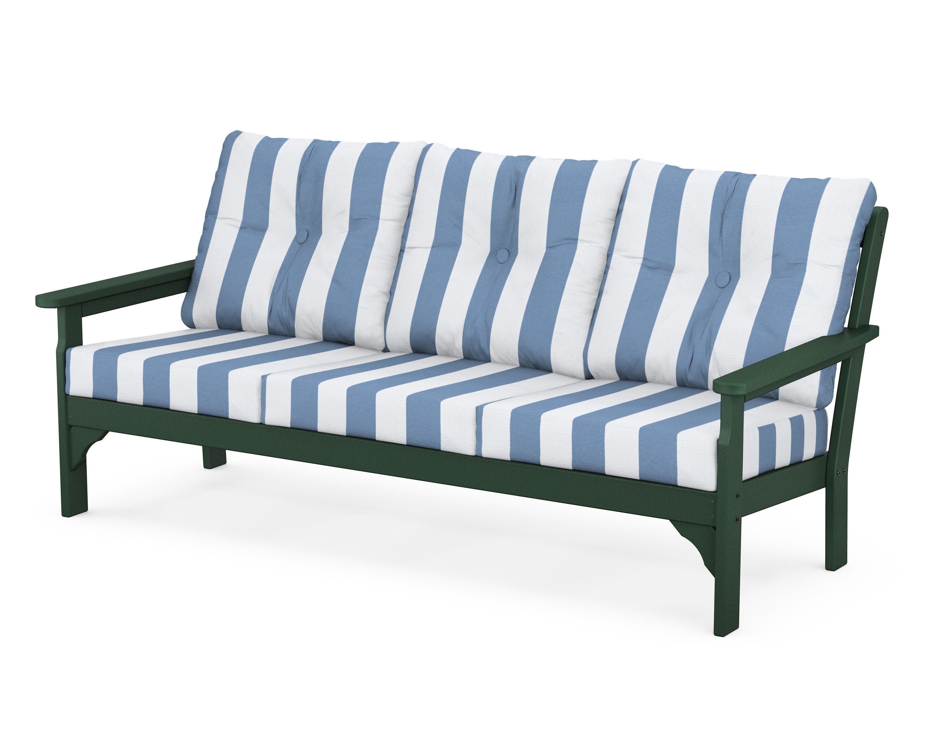 Vineyard Deep Seating Sofa in Green / Cabana Stripe Sky Blue
