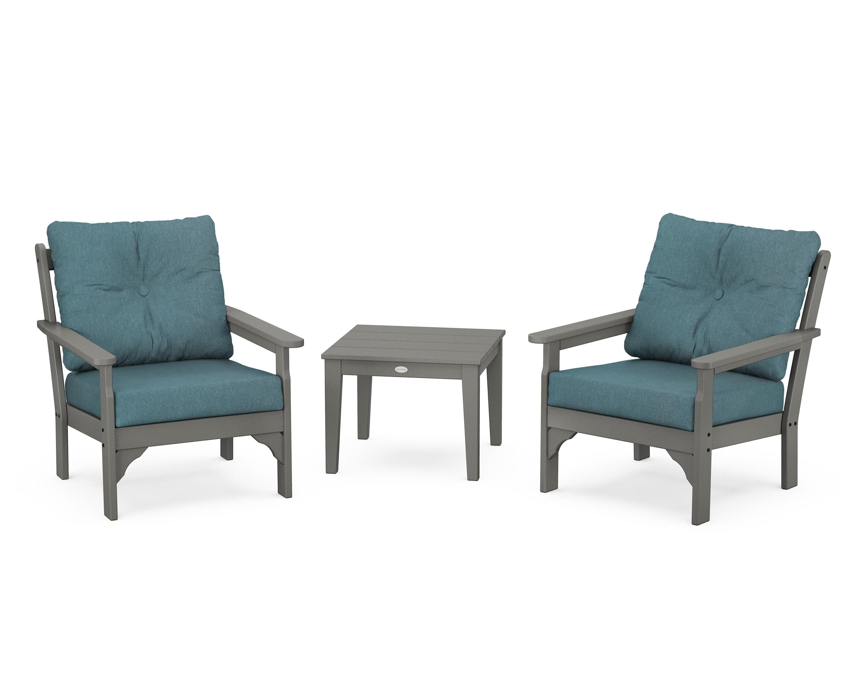 Vineyard 3-Piece Deep Seating Set in Slate Grey / Ocean Teal