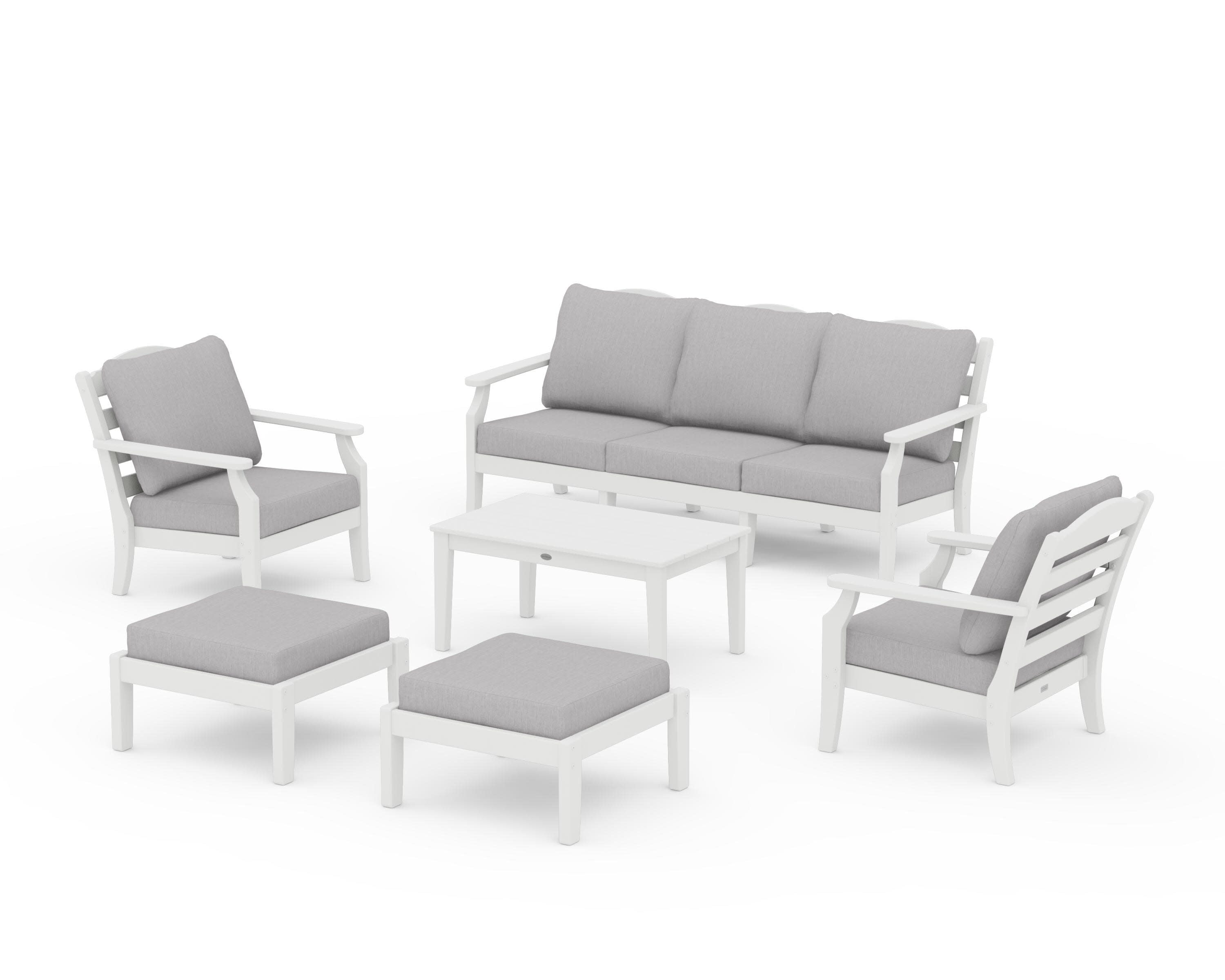 Savannah 6-Piece Lounge Sofa Set in White / Granite