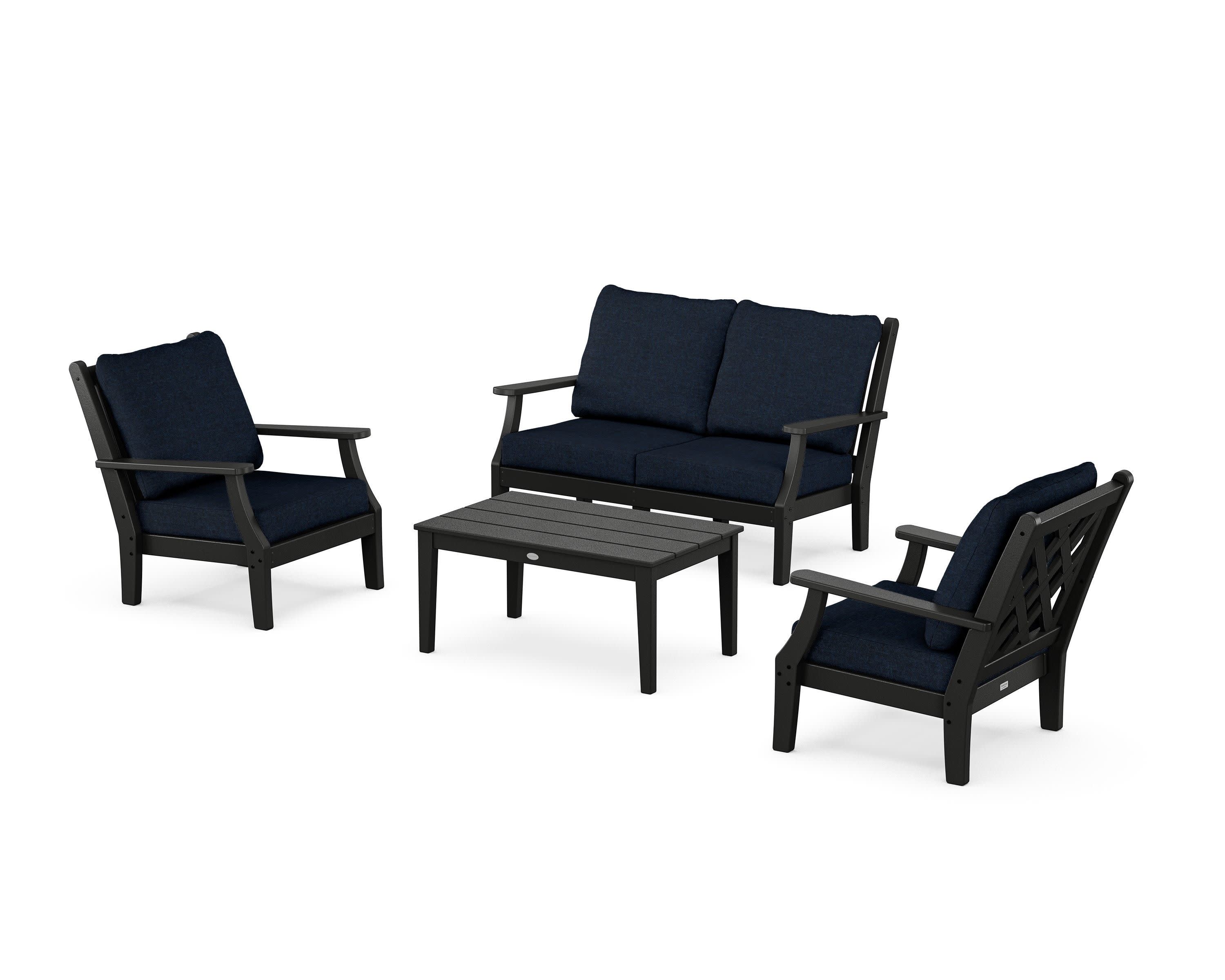 Wovendale 4-Piece Deep Seating Set with Loveseat in Black / Marine Indigo