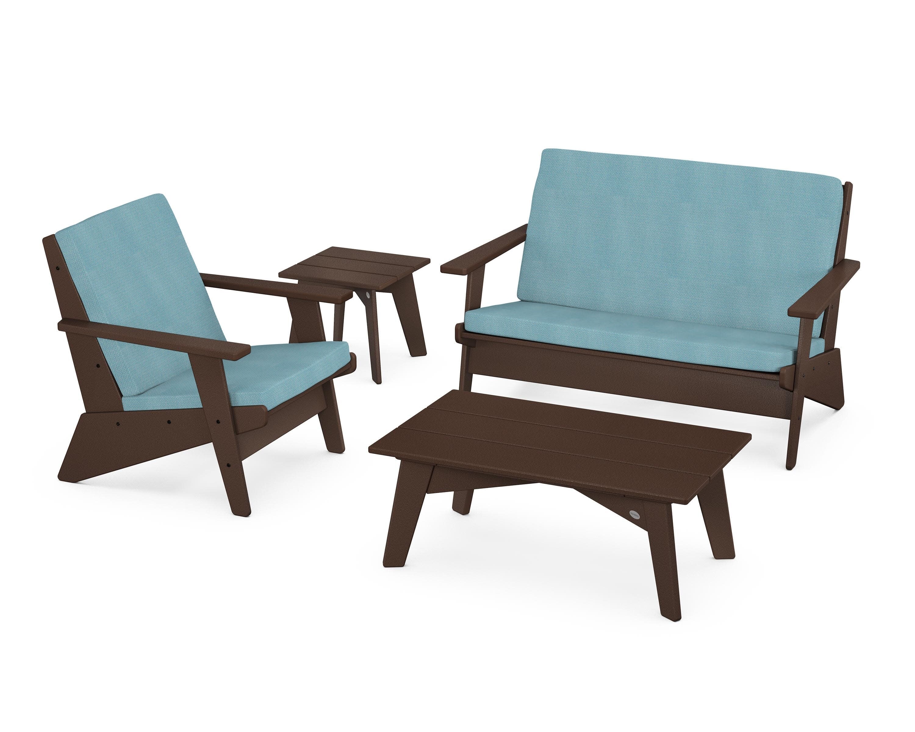 Riviera Modern Lounge 4-Piece Set in Mahogany / Lattice Sky Blue