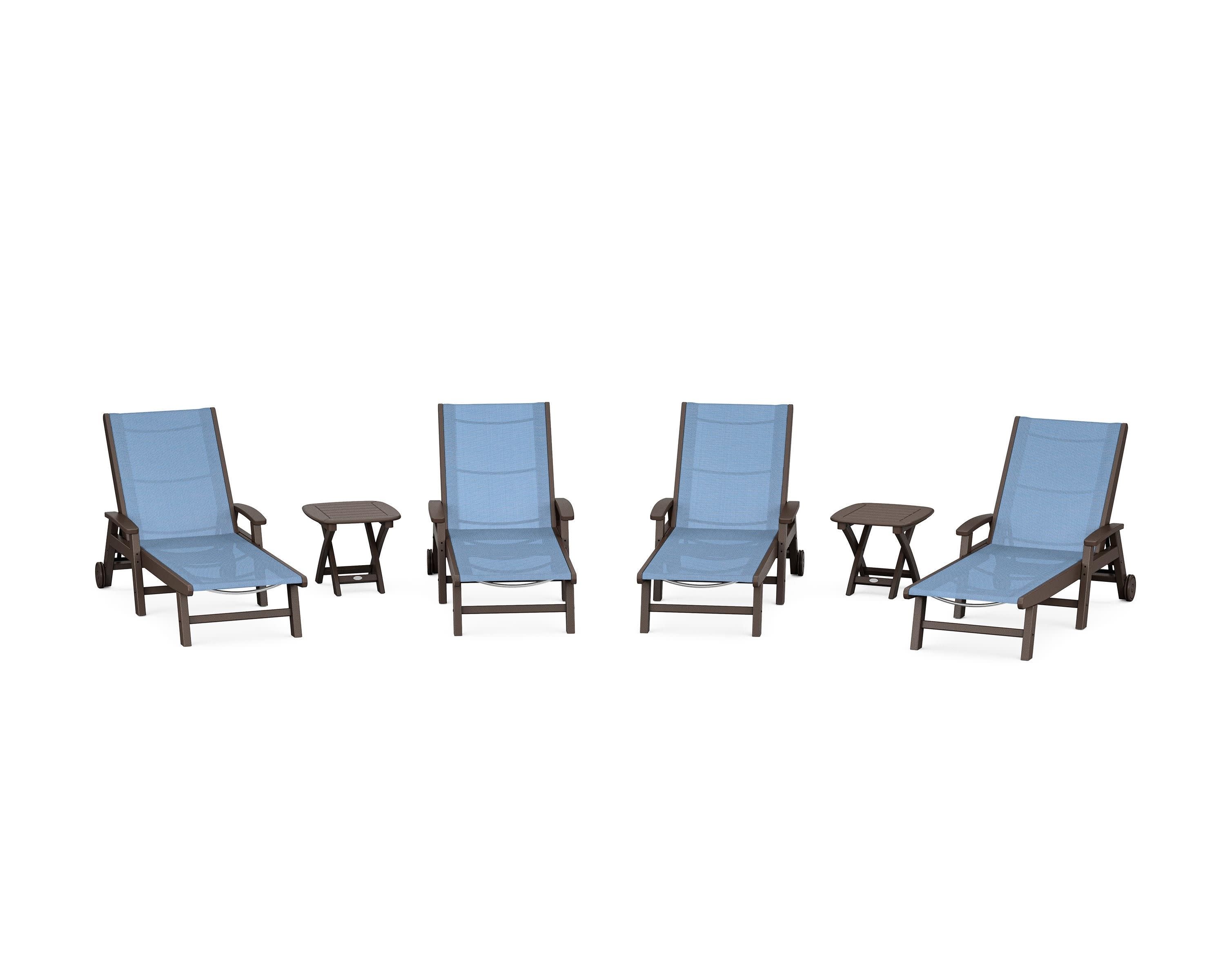 Coastal Chaise 6-Piece Set with Wheels in Mahogany / Poolside Sling