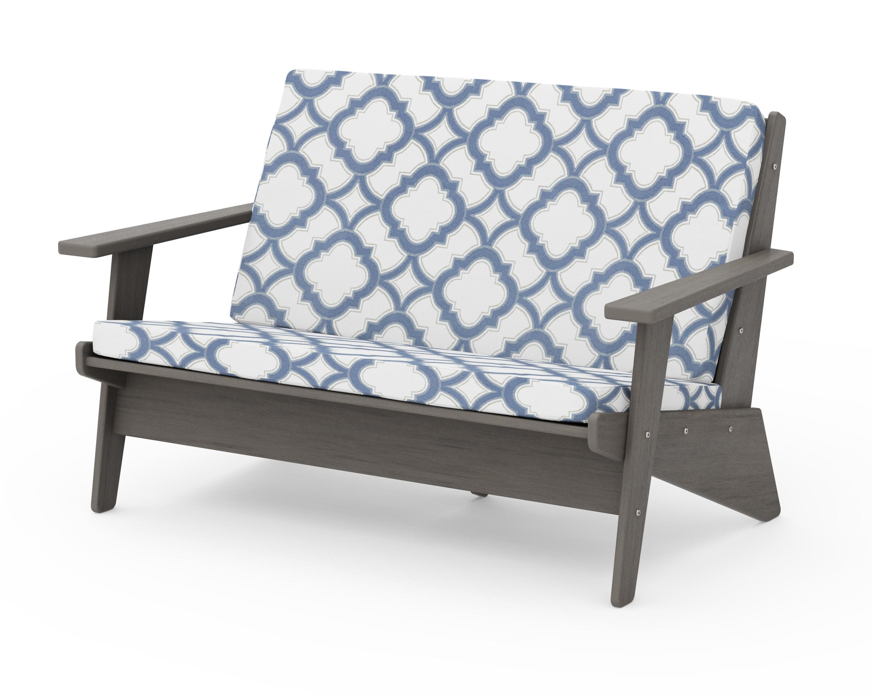 Riviera Modern Lounge Loveseat in Driftwood / Trellis Sky Blue
