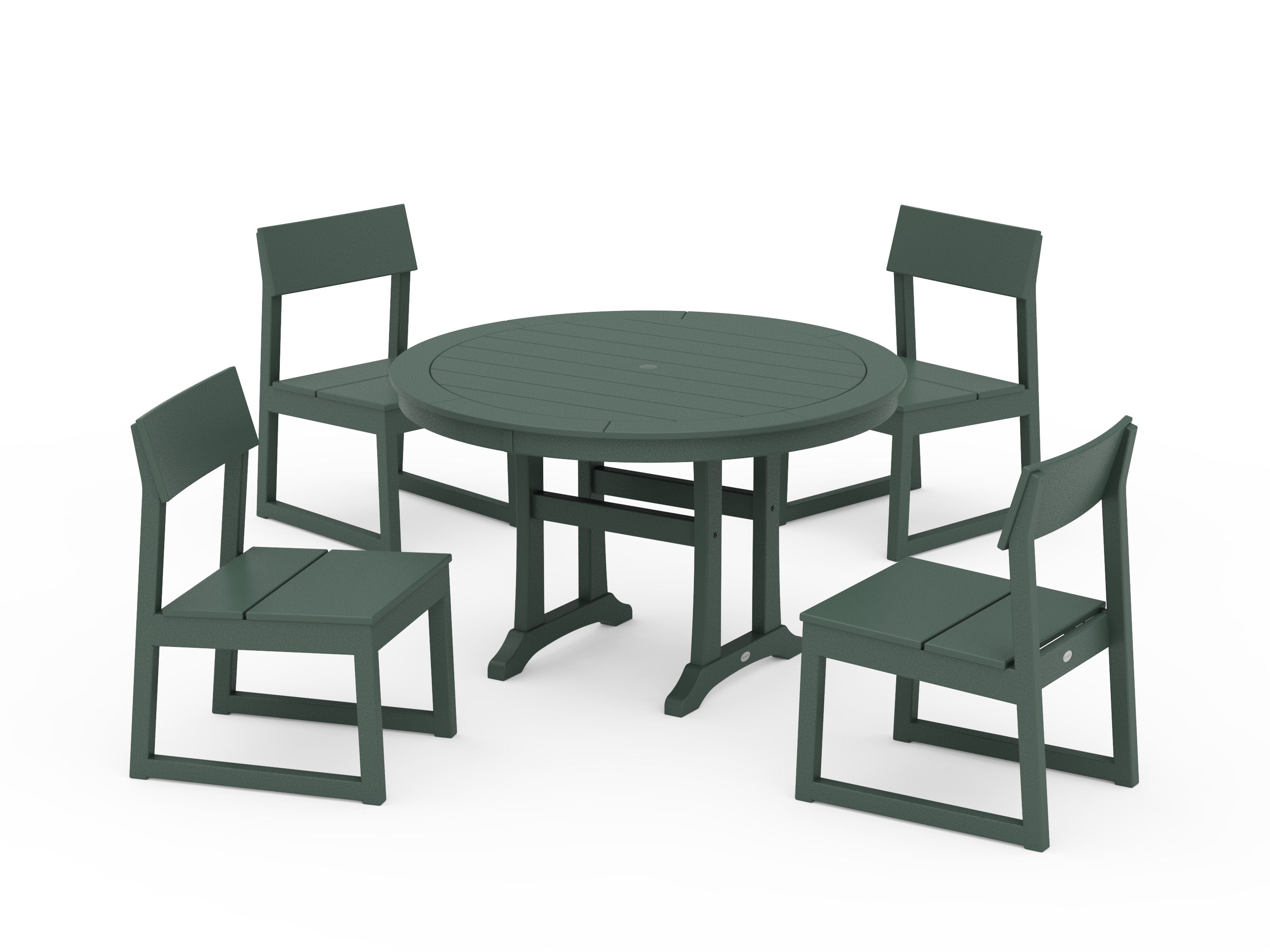 EDGE Side Chair 5-Piece Round Dining Set With Trestle Legs in Green
