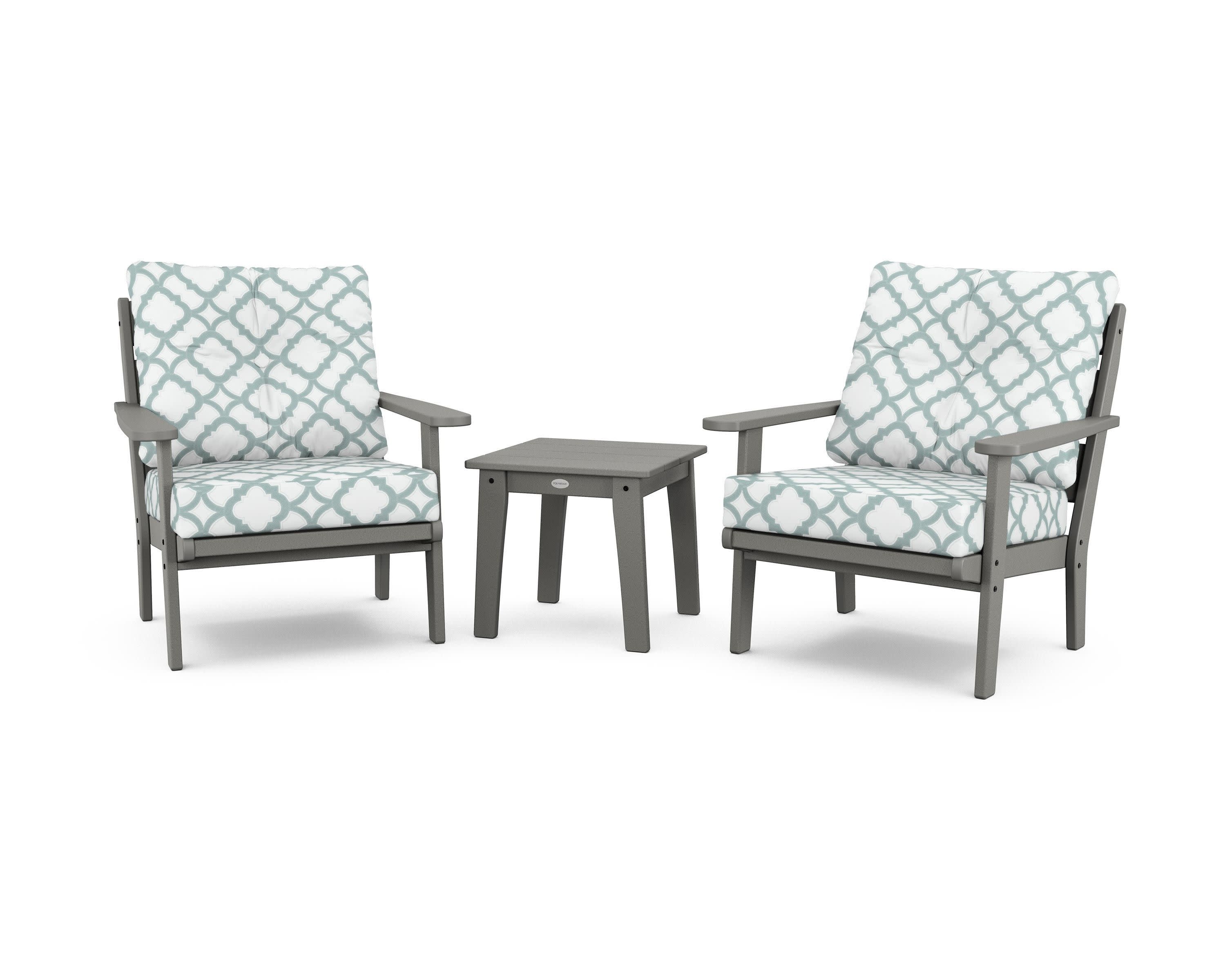Lakeside 3-Piece Deep Seating Chair Set in Slate Grey / Trellis Glacier Spa