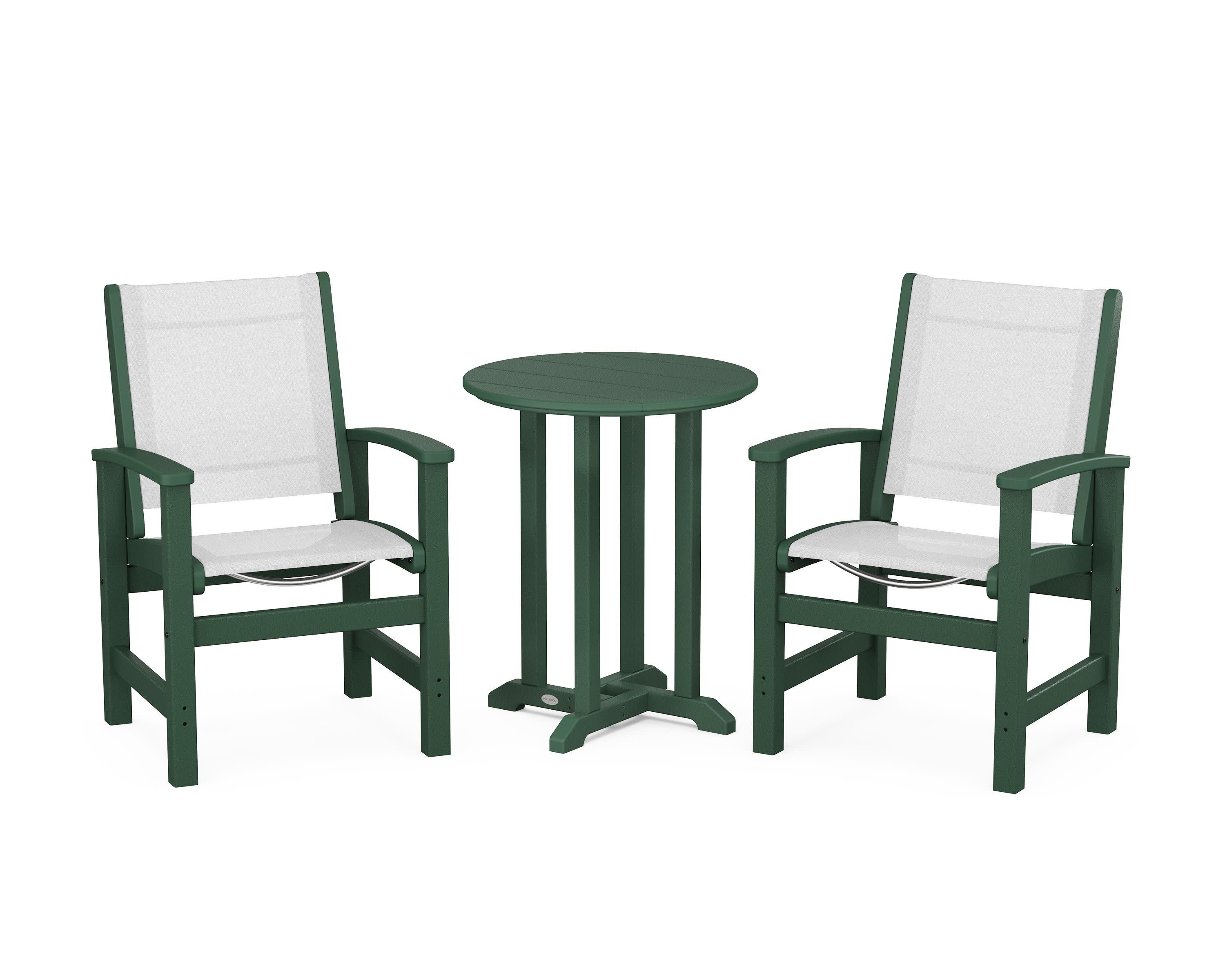 Coastal 3-Piece Round Bistro Dining Set in Green / White Sling