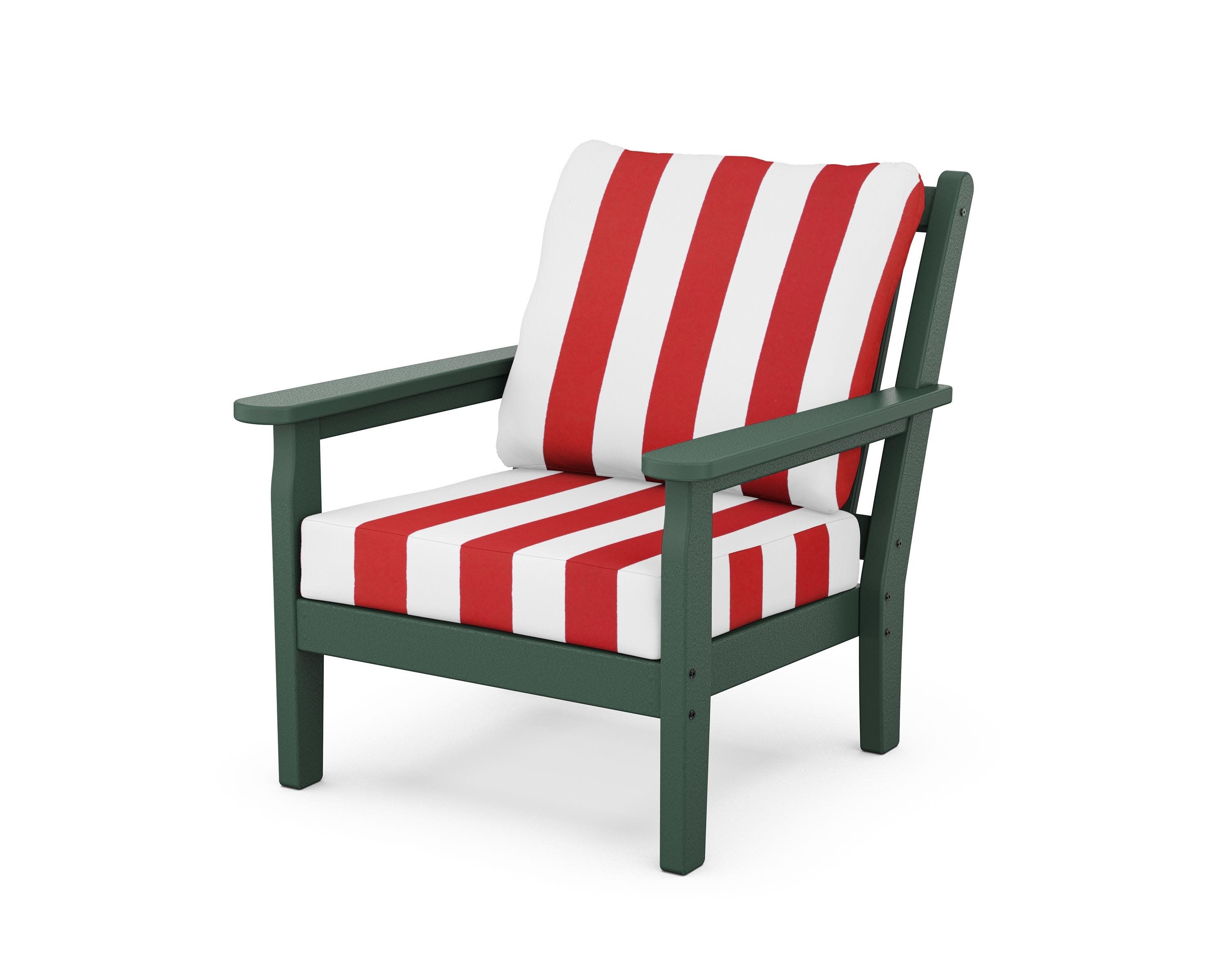 Chippendale Deep Seating Chair in Green / Cabana Stripe Crimson