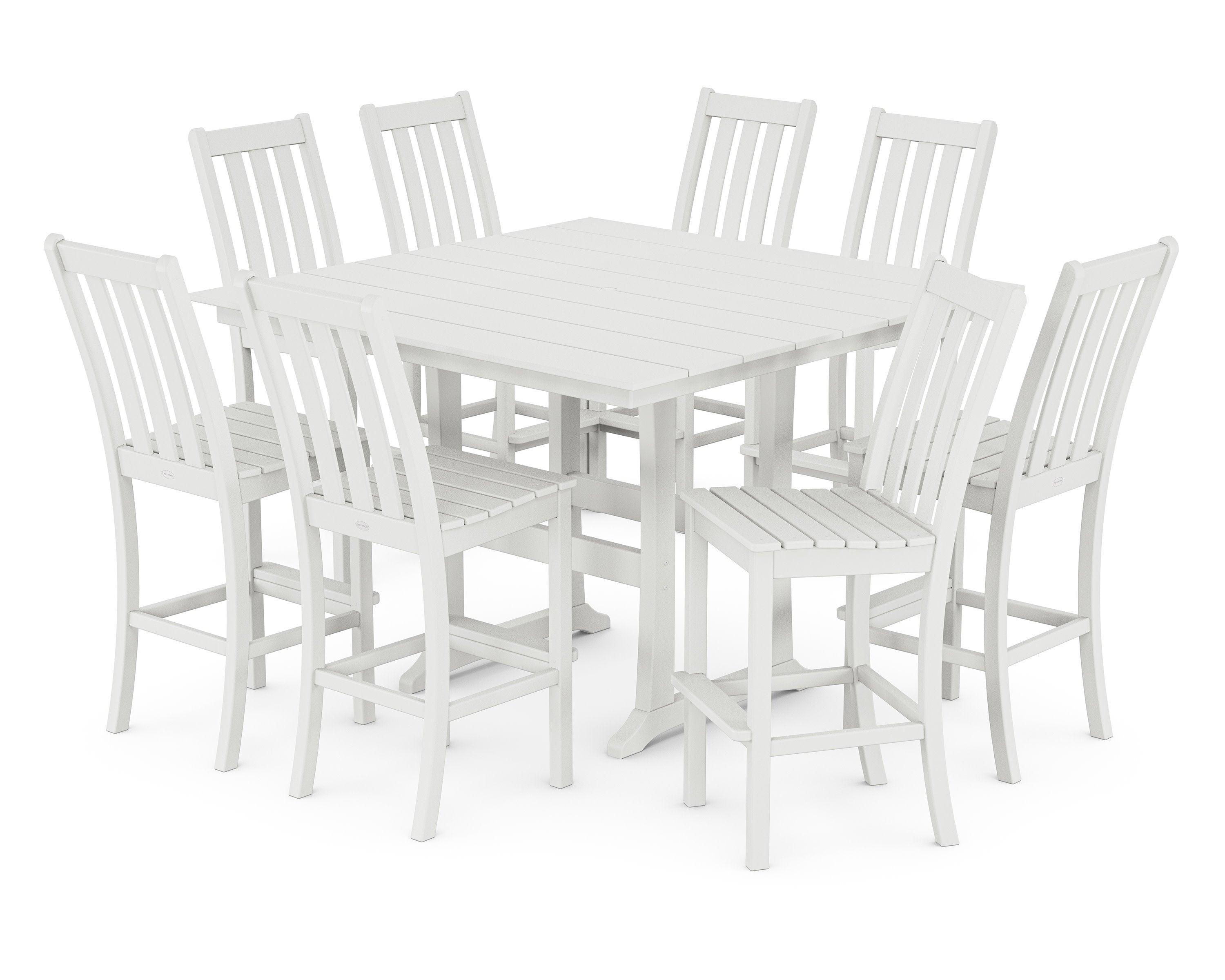Vineyard 9-Piece Farmhouse Trestle Bar Set in White