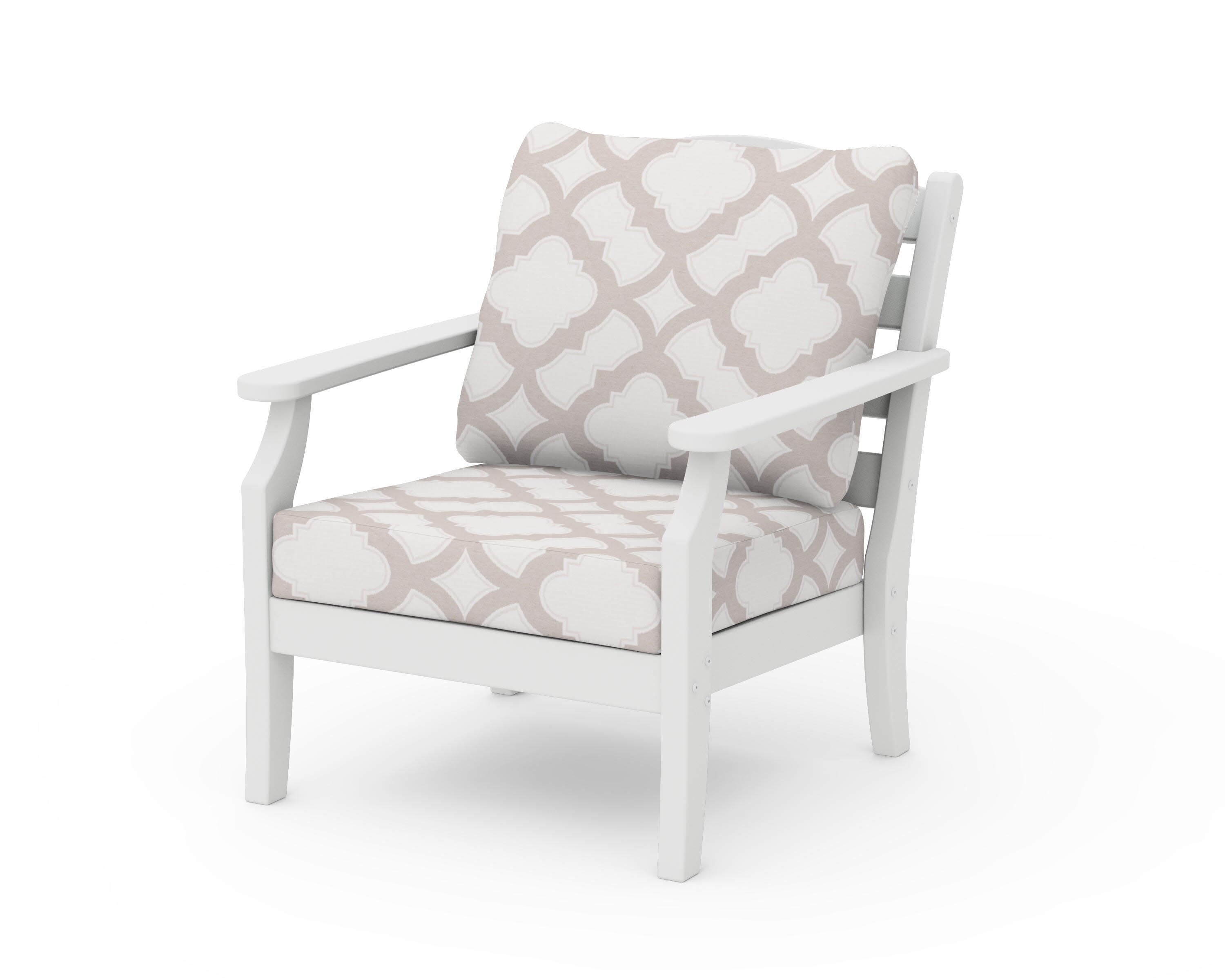 Savannah Deep Seating Chair in White / Trellis Dune Burlap