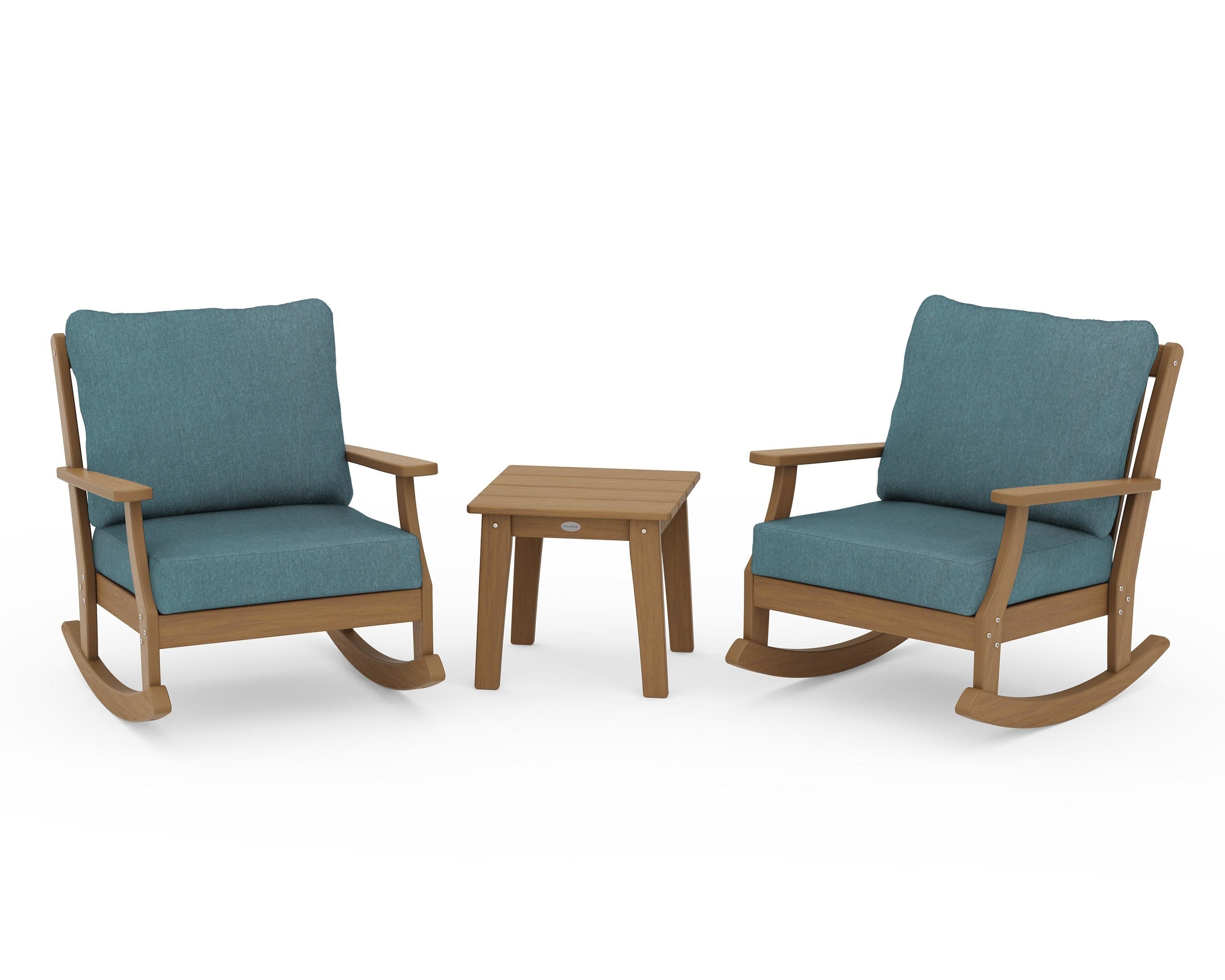 Braxton 3-Piece Deep Seating Rocker Set in Natural / Ocean Teal