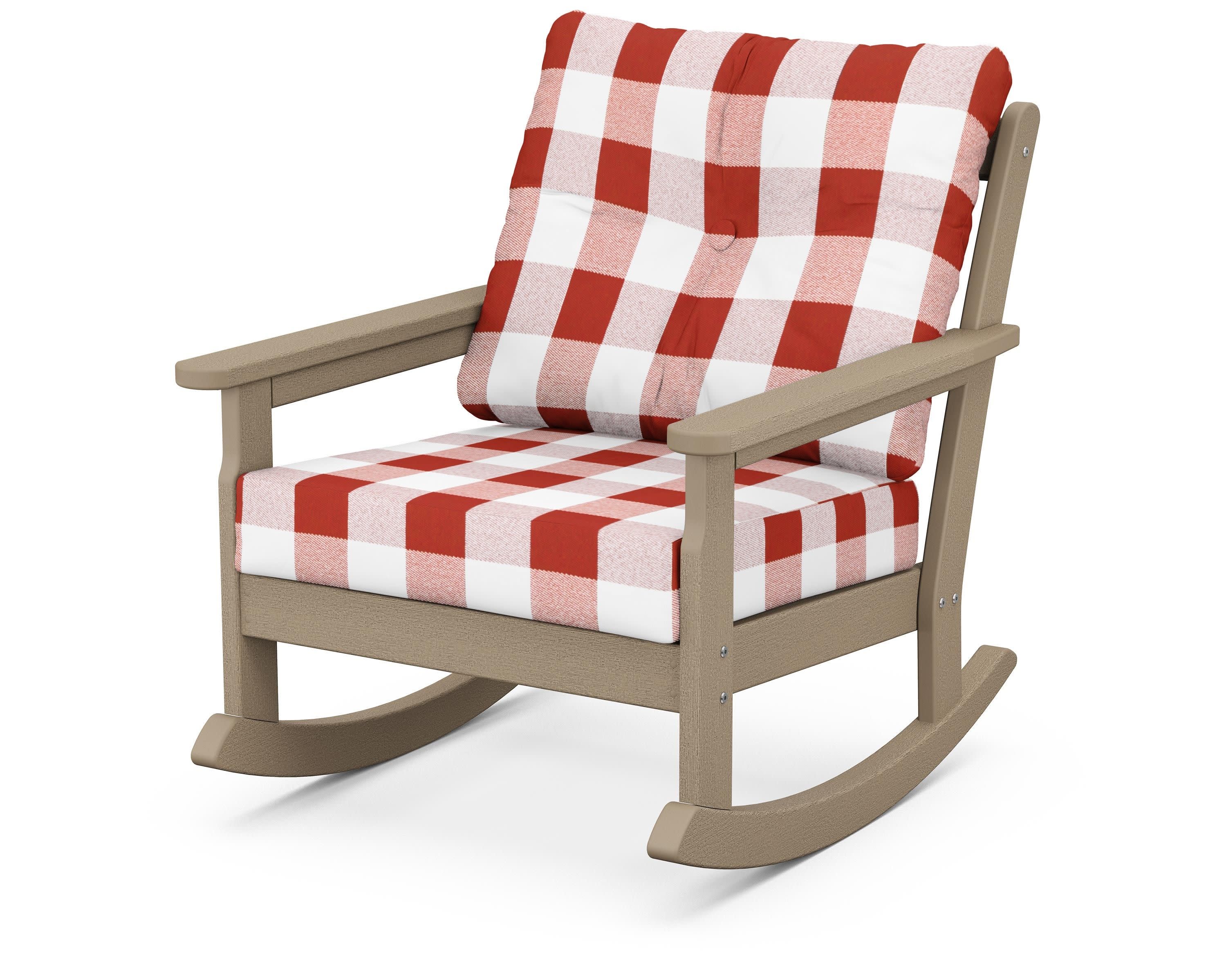 Vineyard Deep Seating Rocking Chair in Vintage Sahara / Buffalo Plaid Crimson