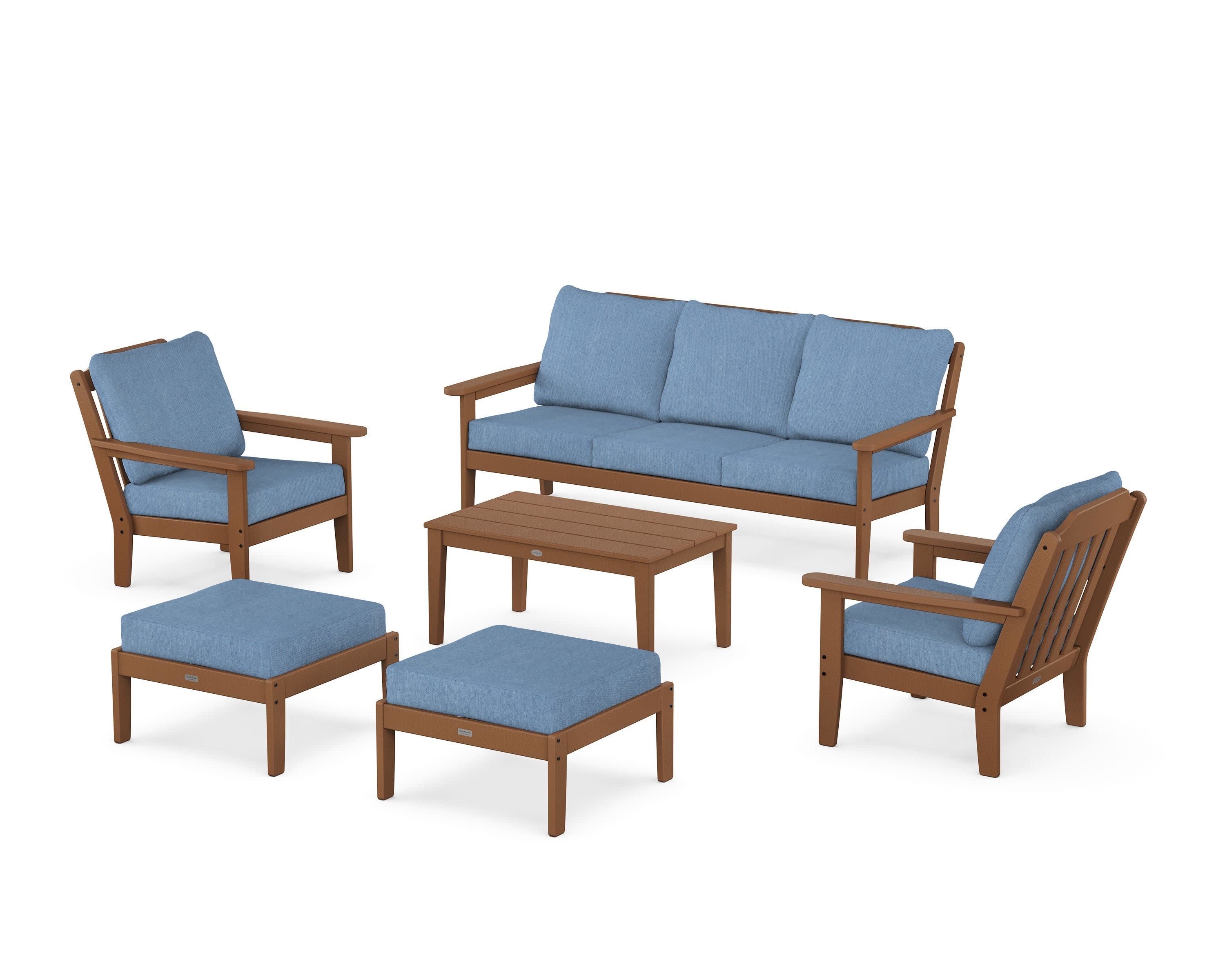 Cottage 6-Piece Lounge Sofa Set in Teak / Sky Blue
