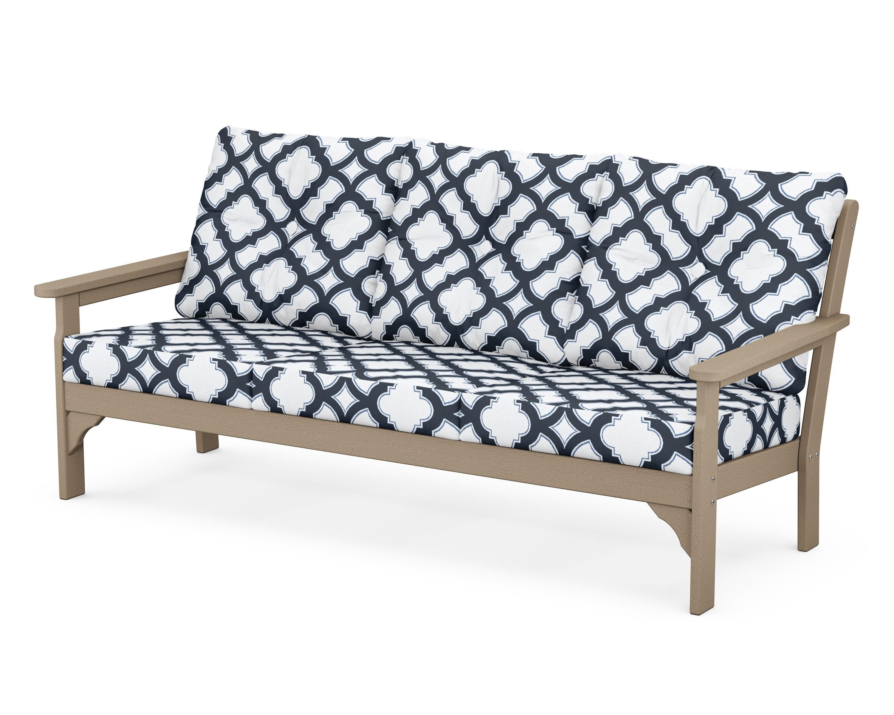 Vineyard Deep Seating Sofa in Vintage Sahara / Trellis Marine Indigo