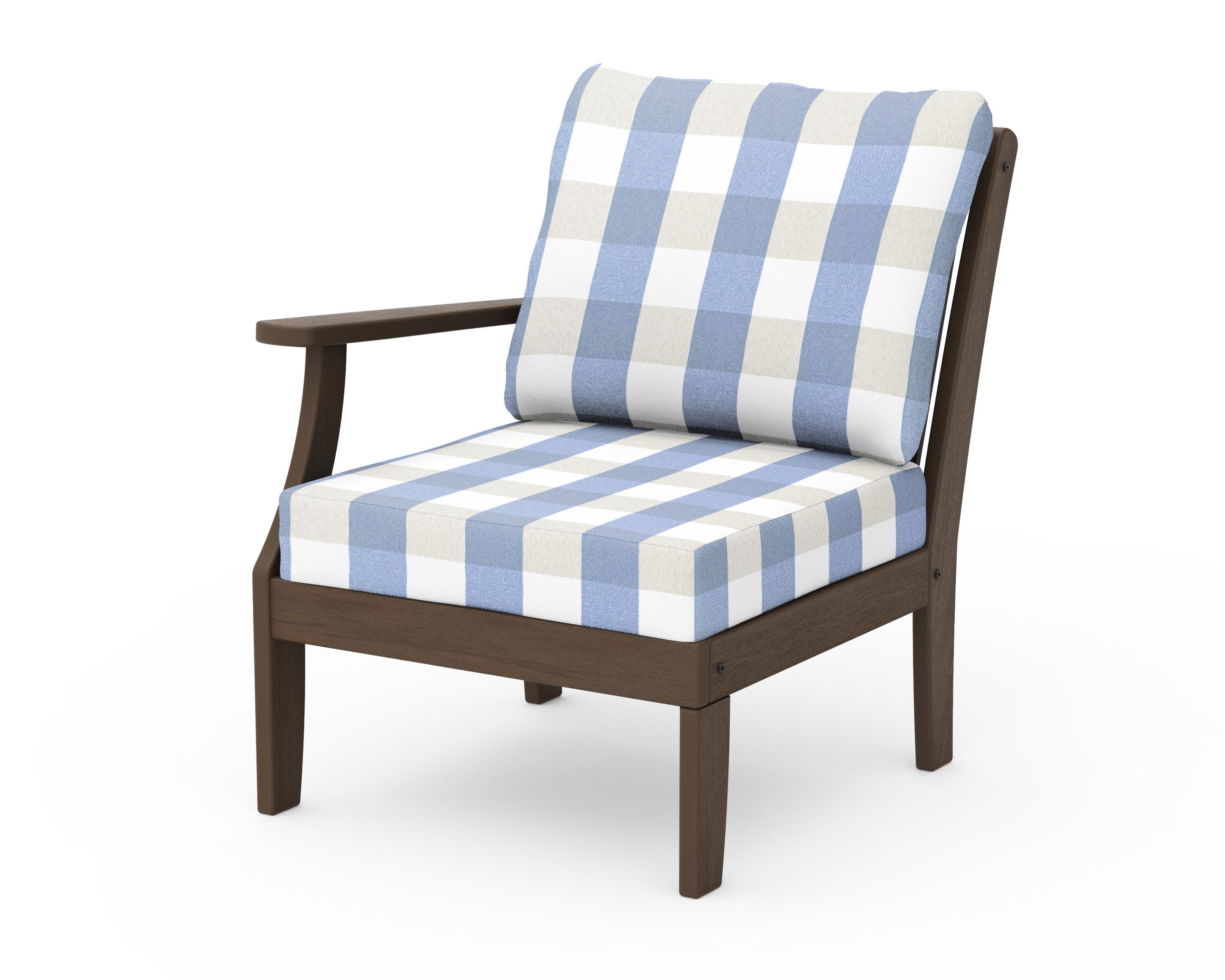 Braxton Modular Left Arm Chair in Kona / Buffalo Plaid Sky Blue