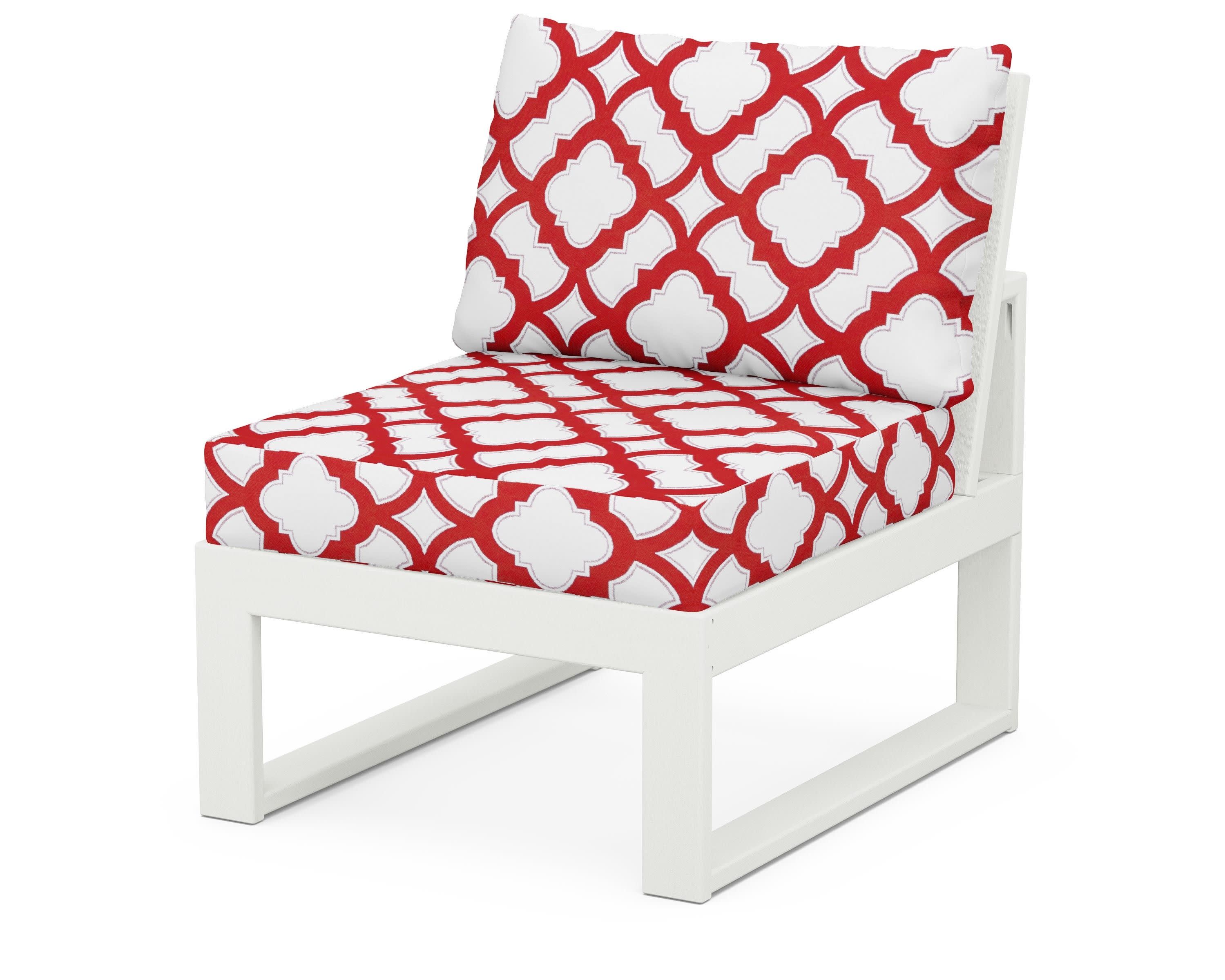 Modular Armless Chair in Vintage White / Trellis Crimson