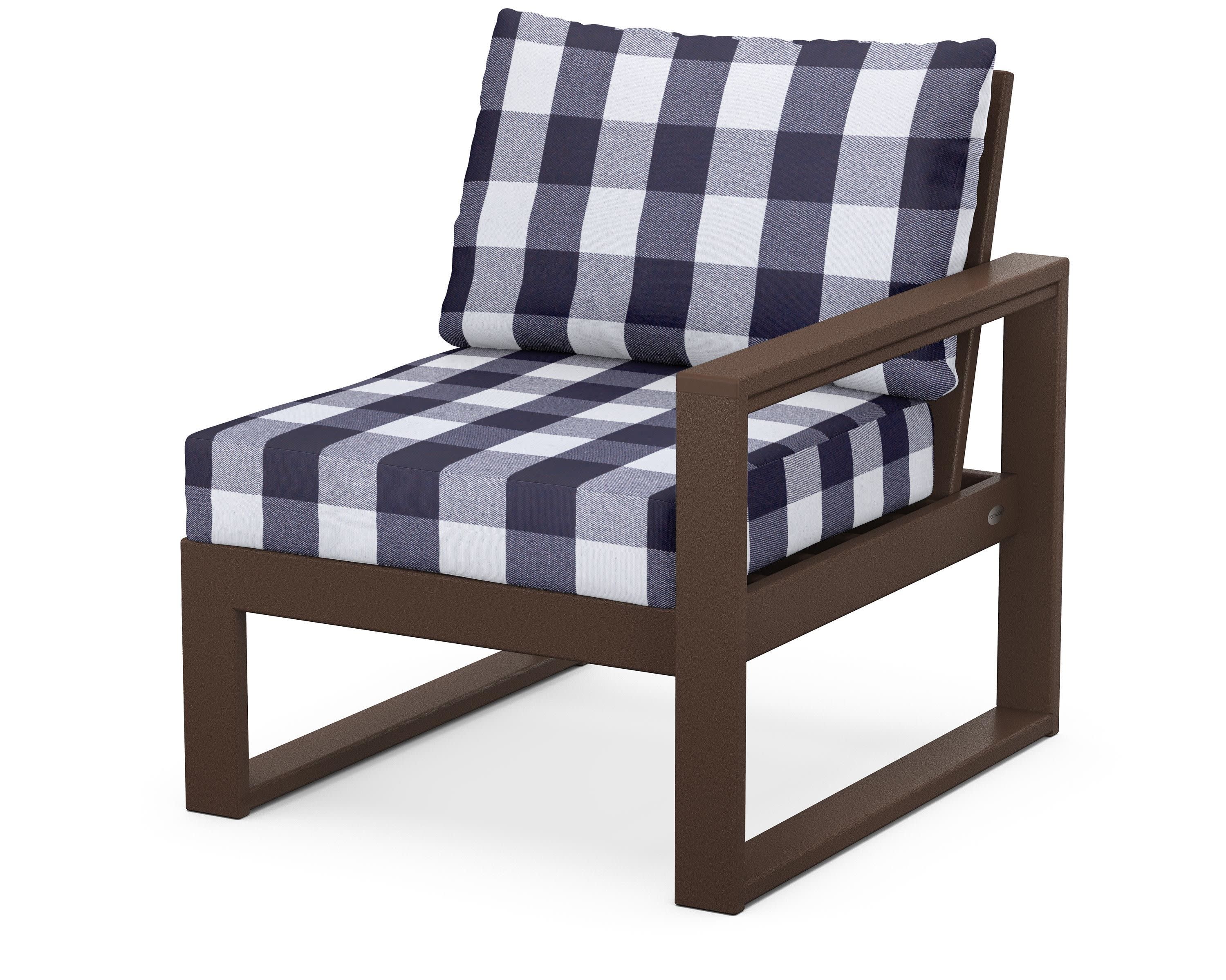EDGE Modular Right Arm Chair in Mahogany / Buffalo Plaid Navy